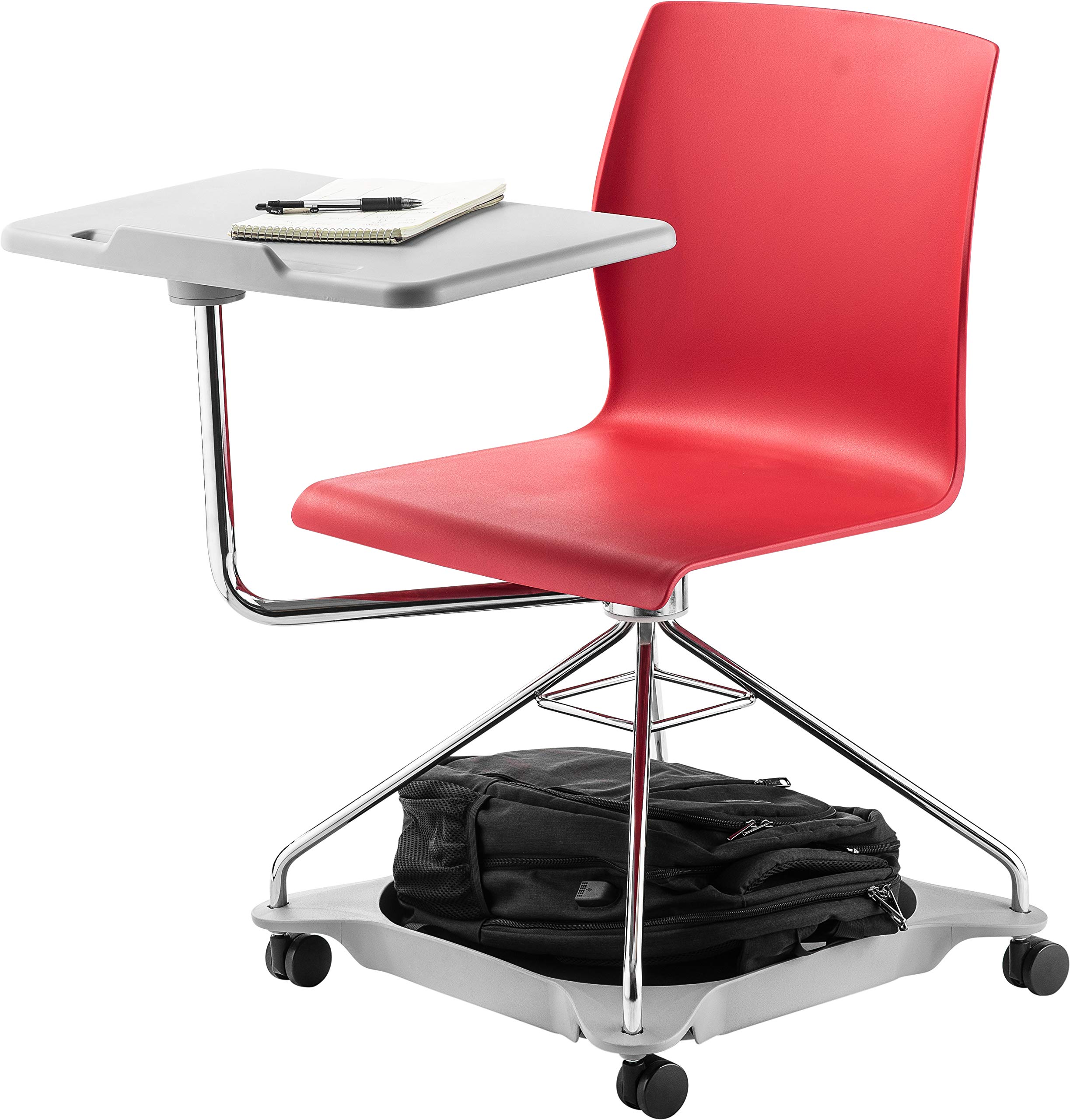 National Public Seating Mobile Chair with Tablet Arm and Storage - Red | Adjustable Rolling Office Chair for Conference Rooms, Classrooms & Waiting Areas