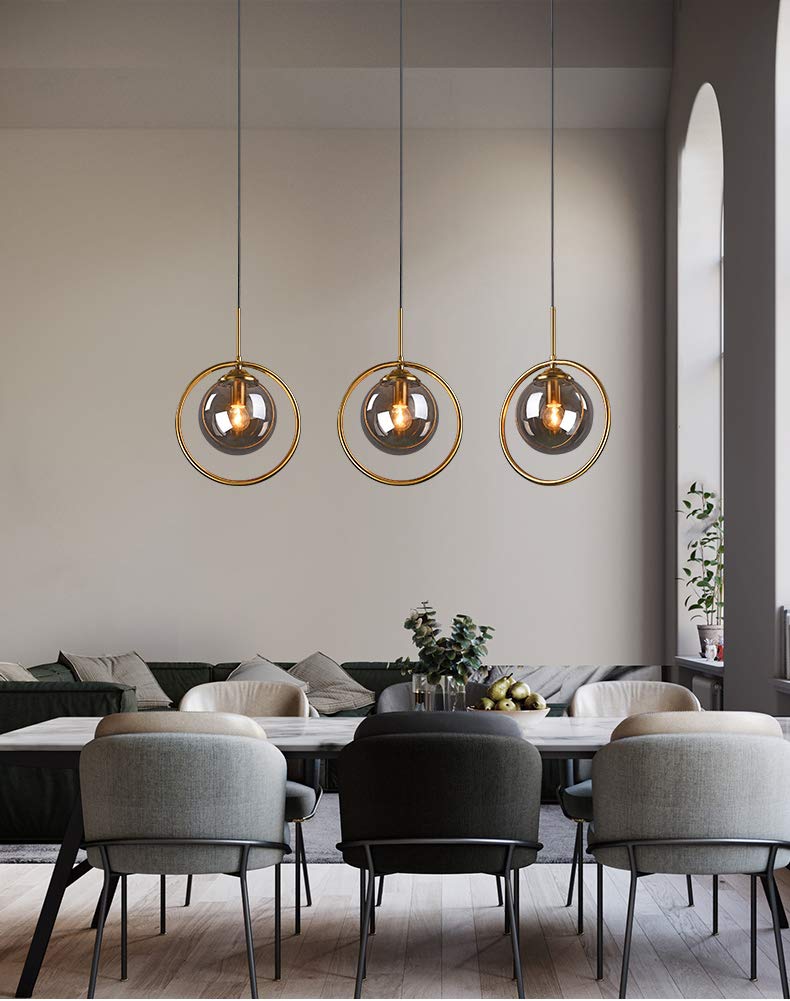 Juno Track Pendant Light with 3.2 ft Cord - Nordic Style Modern Dimmable Lantern Ring Glass Fixture (Bulbs Not Included) in Copper & Brown Glass - Perfect for Kitchen Island, Dining Room, and Bedroom Lighting