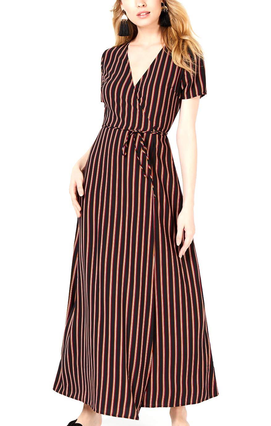Sanctuary Women's Striped Wrap Maxi Dress - Multi-Color Stripes for Summer Beach, Vacation & Casual Wear