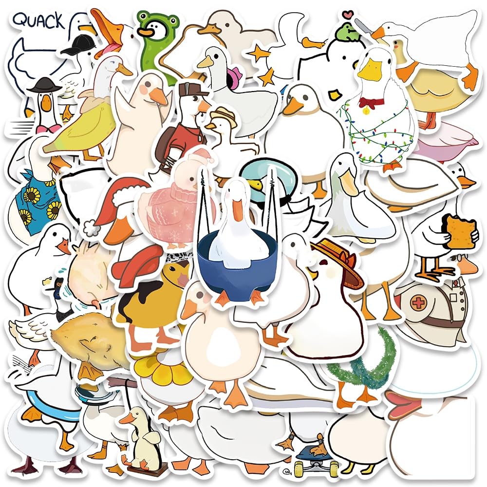 50PCS Cute Duck Stickers - Waterproof Vinyl Cartoon Animal Decals for Kids, Water Bottles, Laptops & DIY Crafts - Funny Durable Hapiuen Sticker Pack for School, Scrapbooking & Home Decor