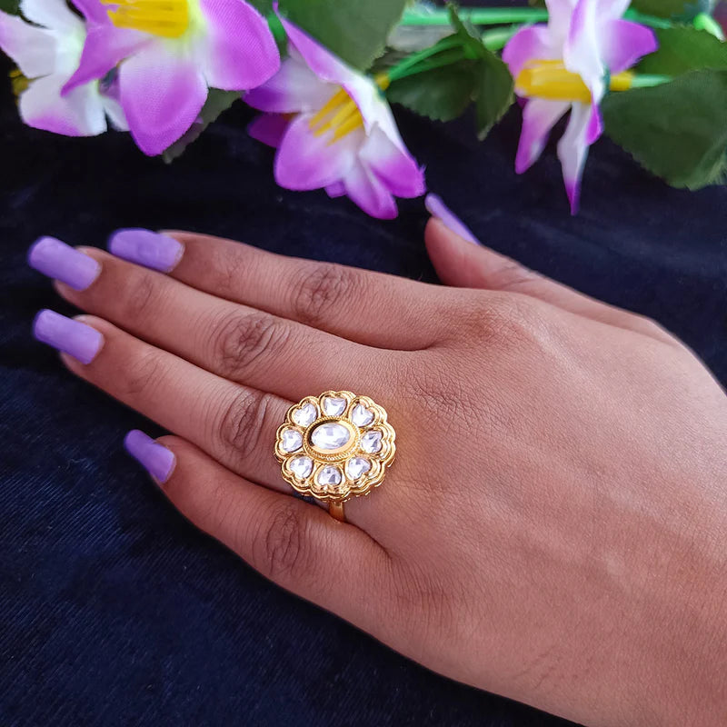 Exquisite Gold Plated Kundan Ring for Women - Elegant Indian Jewelry (Design 67) | Perfect for Weddings, Parties & Ethnic Fashion Accessories