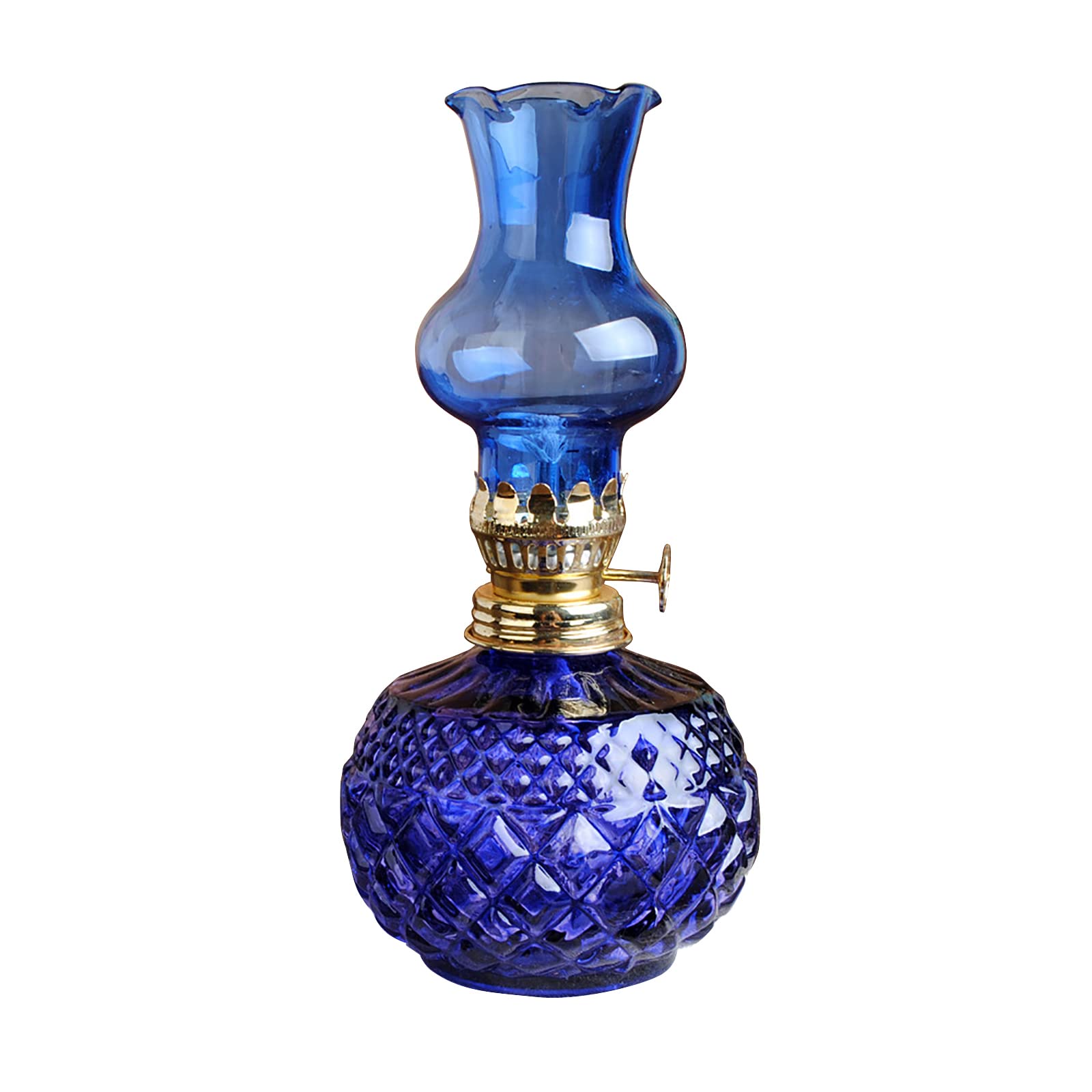 Vintage Spherical Kerosene Oil Lamp with Clear Glass Shade - Adjustable Flame Classic Lantern for Home Decor, Emergency Lighting & Outdoor Camping (Blue)