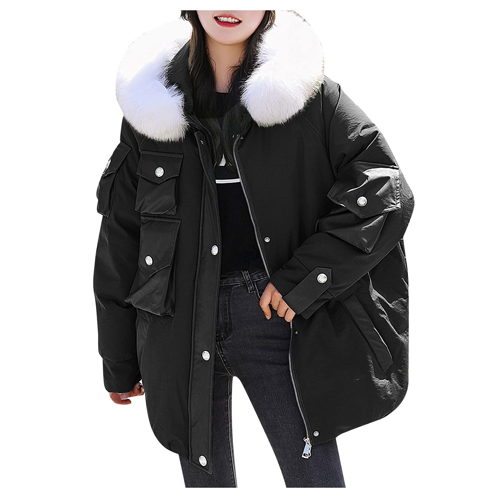 Women's Long Winter Jacket - Genuine Leather Stitching, Down Padded, Wool Blend Coat for Cold Weather | Perfect for Snowy Days, Outdoor Activities & Fashion Layering