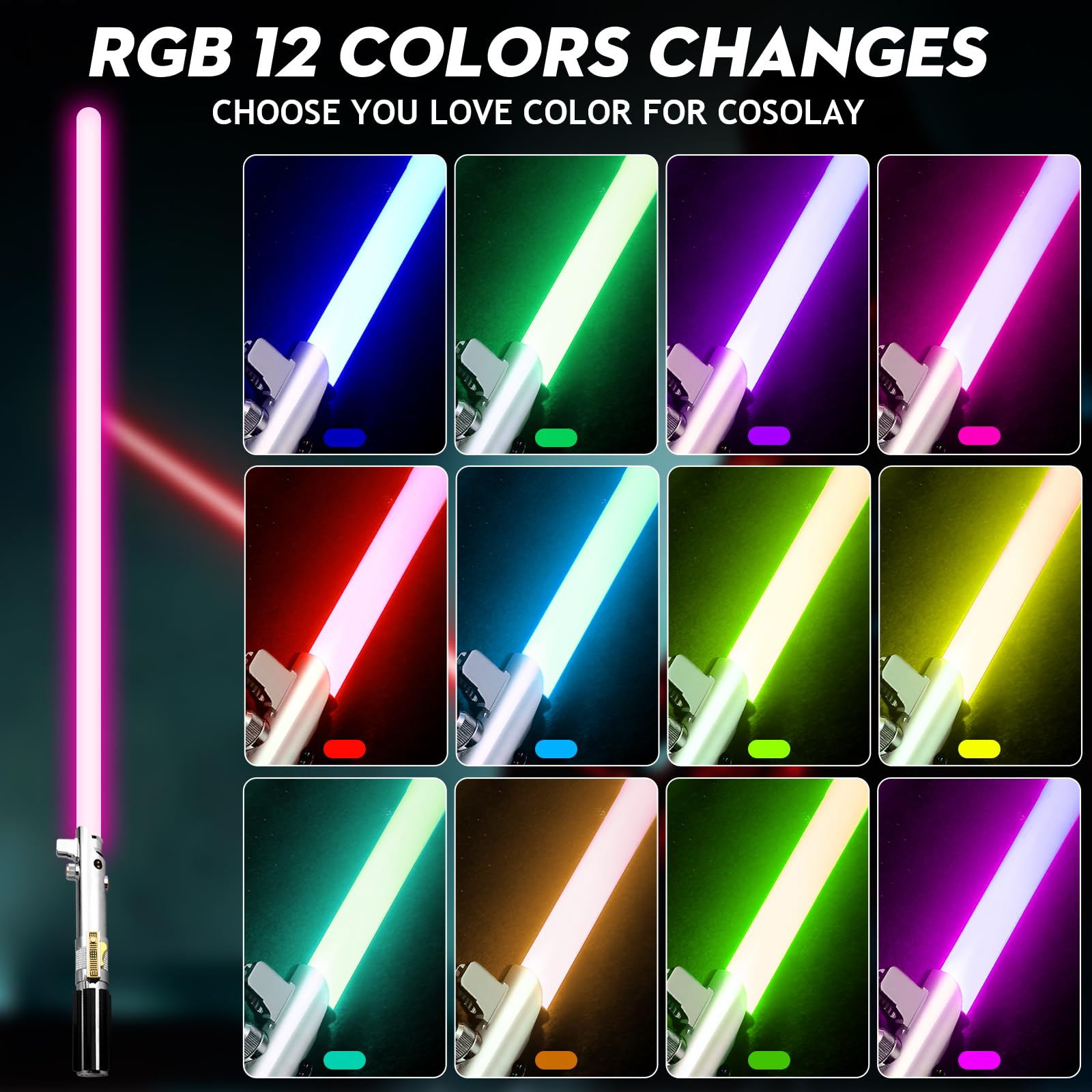 Pixel Dueling Lightsaber with Motion Control - 39 Sound Effects & 12 Color Changing Modes | Smooth Swing Metal Handle Lightsaber for Adults & Kids | Perfect for Cosplay, Star Wars Gifts & Dueling Battles