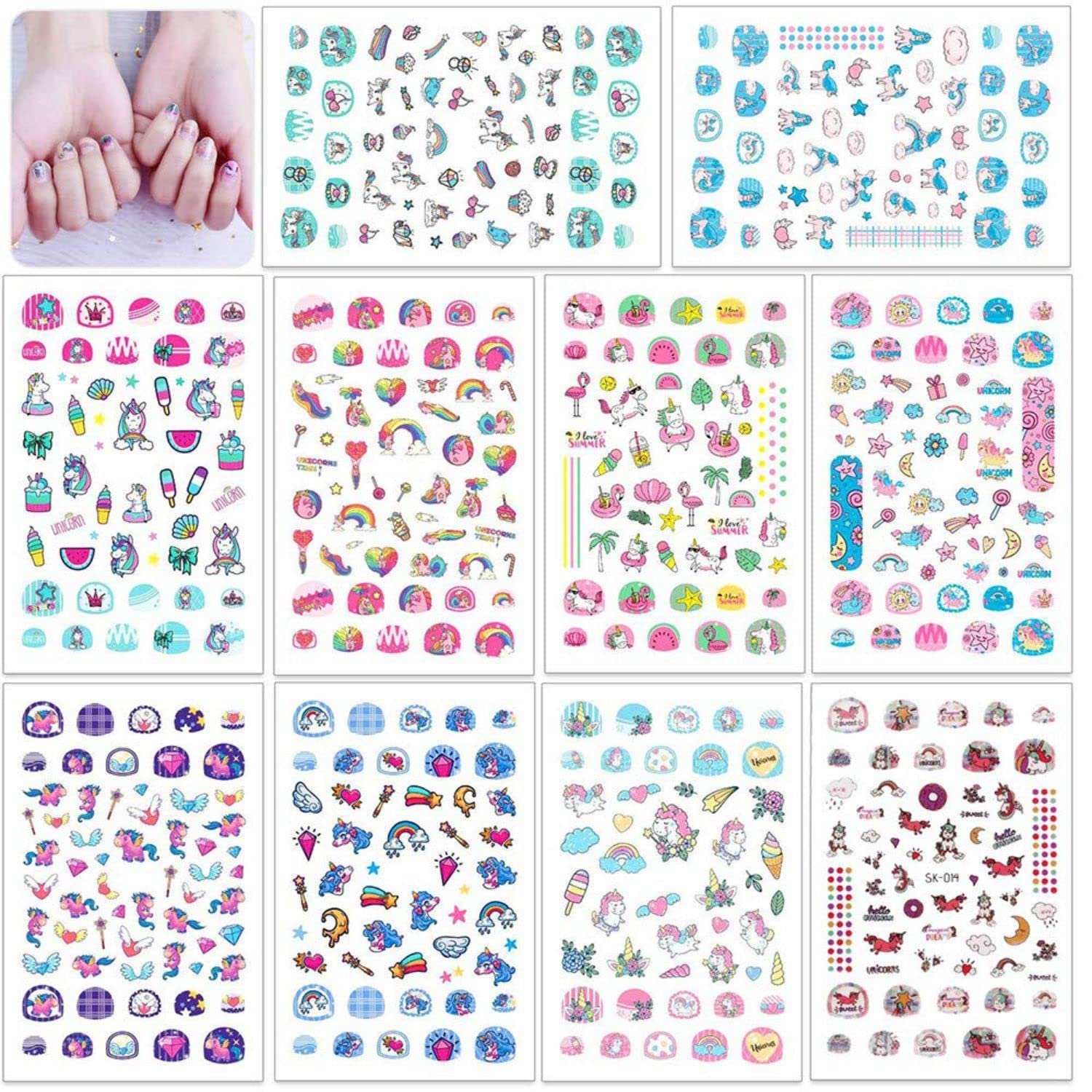 FAMEZA 3D Self-Adhesive Nail Stickers - Cute Unicorn, Star, Moon & Rainbow Nail Art Decals for Kids DIY Manicure - Perfect for Birthday Gifts & Party Favors (Includes Free Tweezer) - Great for Home Nail Salon, Sleepovers & Girls' Night Out