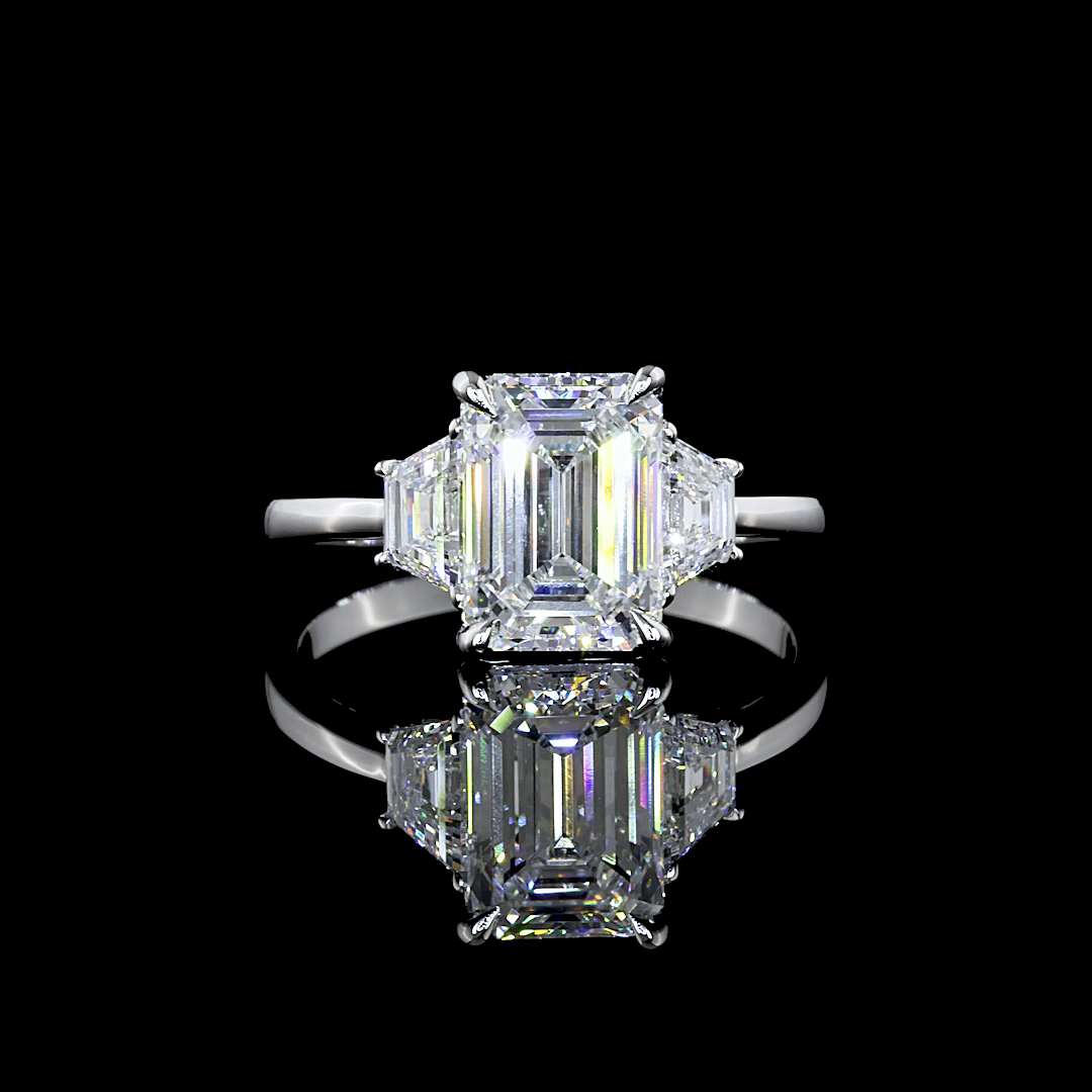 2.59 Carat Lab Grown Emerald E VS2 Diamond 14K White Gold 3 Stone Engagement Ring - Perfect for Proposals, Anniversaries & Special Occasions