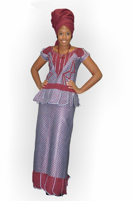 Stylish Burgundy & Blue Senegalese Wrapper Set for Women - African Print Headwrap & Shawl - Perfect for Parties, Weddings & Cultural Events