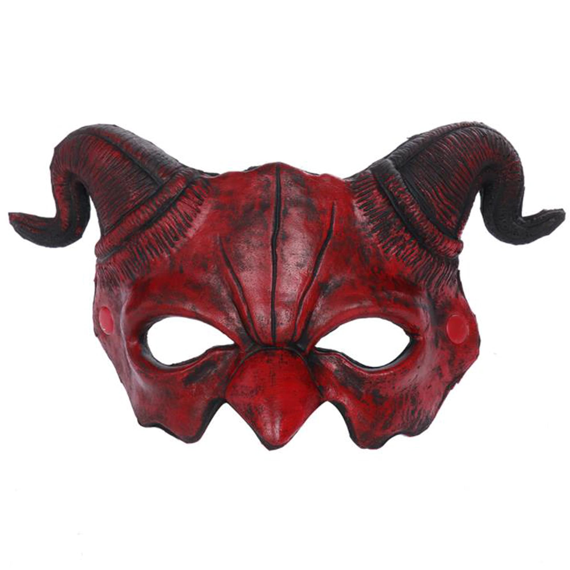 Scary Halloween Devil Half Face Mask with Ram Sheep Horns - Monster Masquerade Costume Accessory for Cosplay, Parties & Haunted House Events