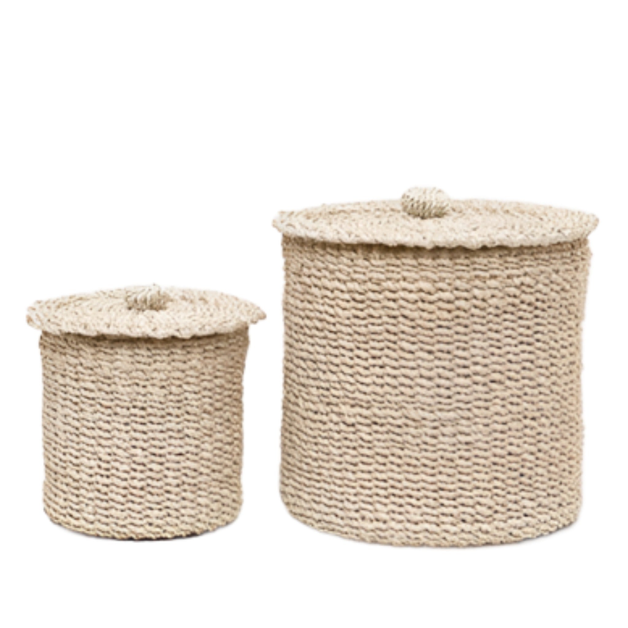 Chelston Woven Abaca Bathroom Canister Set in Bleached - 3-Piece Natural Fiber Storage Containers for Cotton Balls, Q-Tips & Bathroom Essentials | Moisture-Resistant & Stylish Organization for Vanity, Countertop or Spa Decor