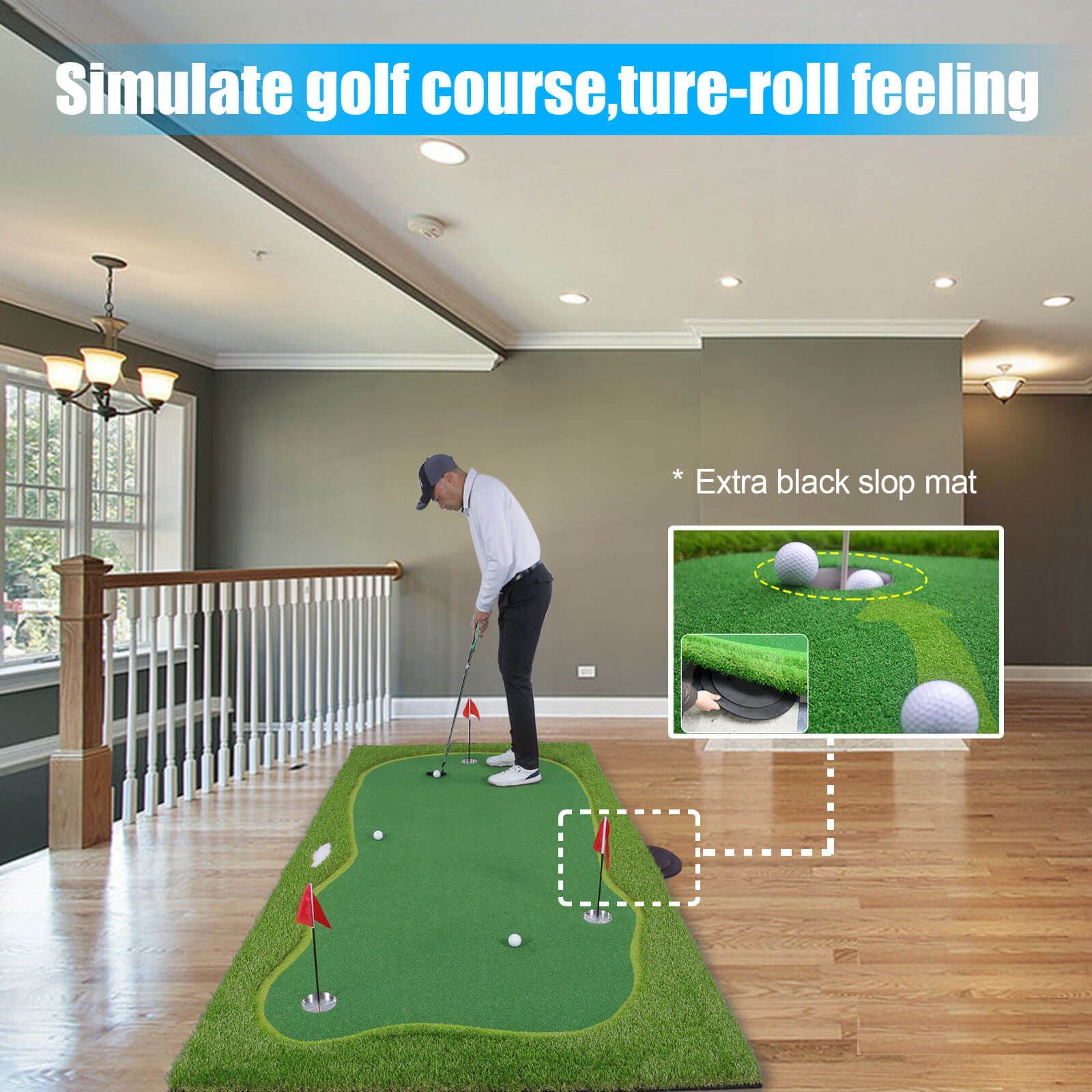 Premium Golf Putting Green Mat - Professional Indoor/Outdoor Golf Training Aid with Challenging Putter Practice Surface | Perfect for Home, Office & Backyard Practice Sessions
