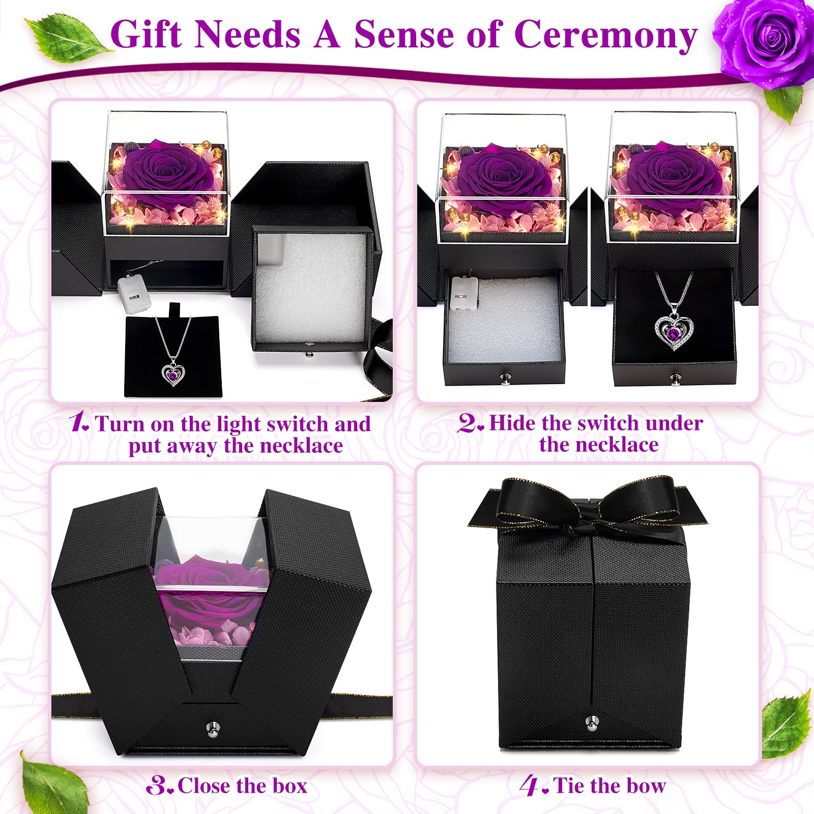 Eternal Preserved Real Rose Gift for Women - Purple Rose in Glass Box, Perfect Christmas, Birthday, Anniversary Gift for Wife, Girlfriend, Mom, Grandma | Romantic Home Decor, Wedding Centerpiece, Valentine's Day Surprise