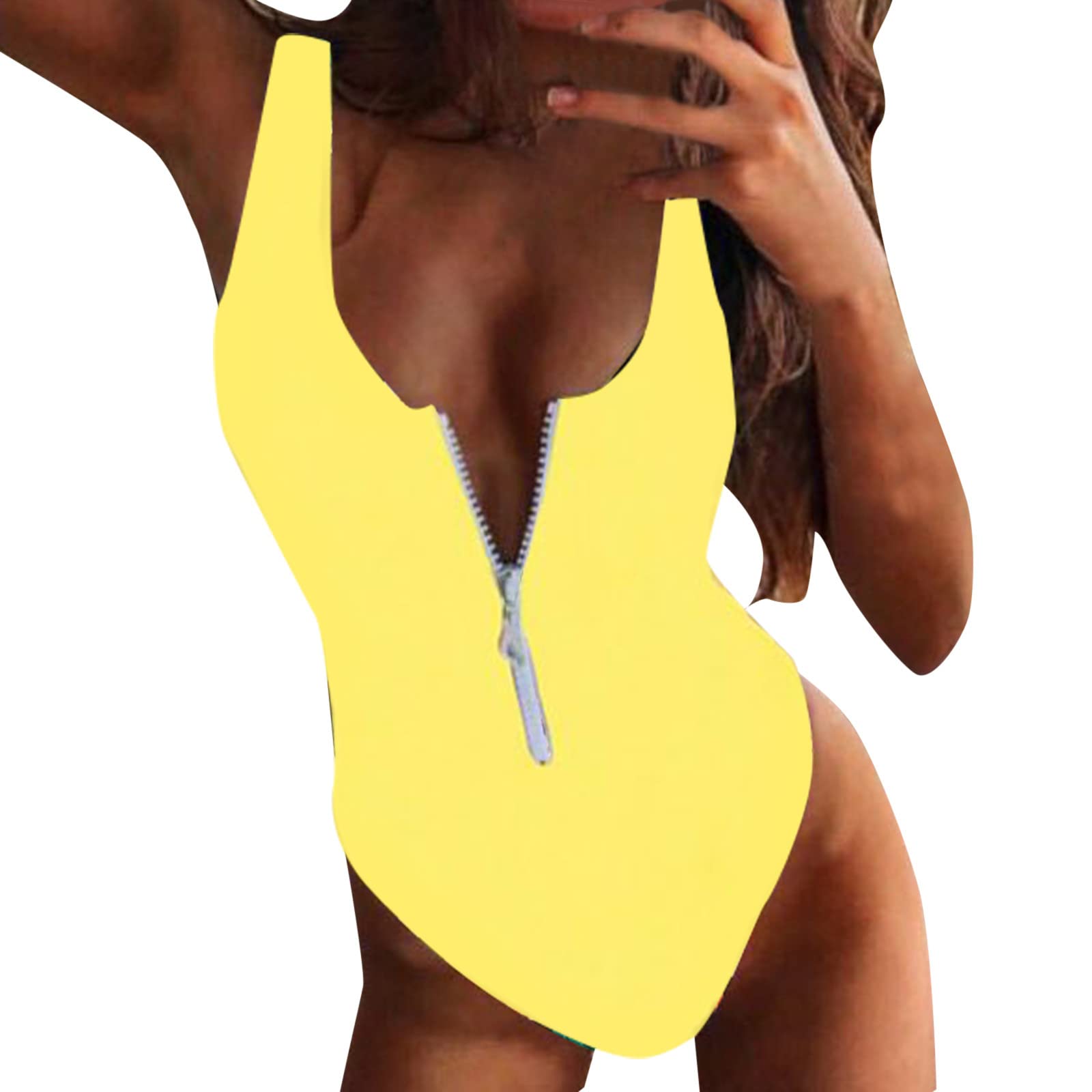 Women's Sexy Solid Color One Piece Swimsuit with Zipper - High-Quality Beachwear & Swimwear for Women | Perfect for Swimming, Sunbathing, and Beach Vacations