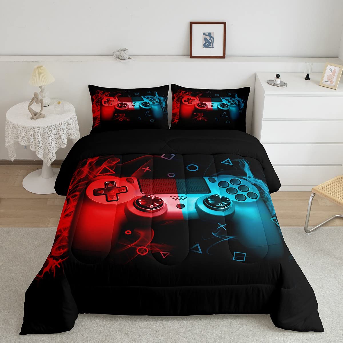 Feelyou Twin Size Gamer Comforter Set - 2 Piece Gaming Bedding for Boys, Kids & Teens - Soft Microfiber Video Game Themed Bedroom Decor - Perfect for Gaming Rooms, Sleepovers & Teen Bedrooms