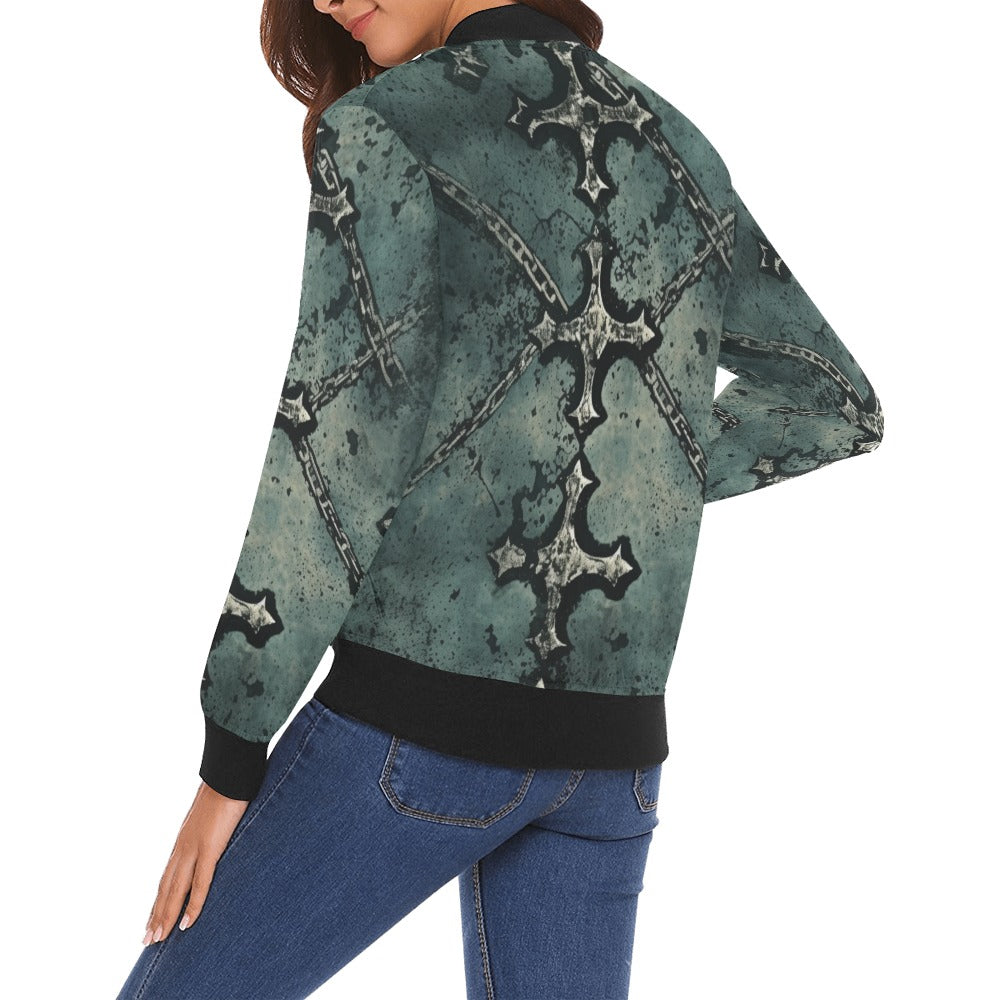 Gothic Cross Pattern Bomber Jacket for Men & Women - Stylish Vintage Gothic Fashion Jacket with Embroidered Cross Design - Perfect for Halloween, Cosplay, and Gothic Streetwear