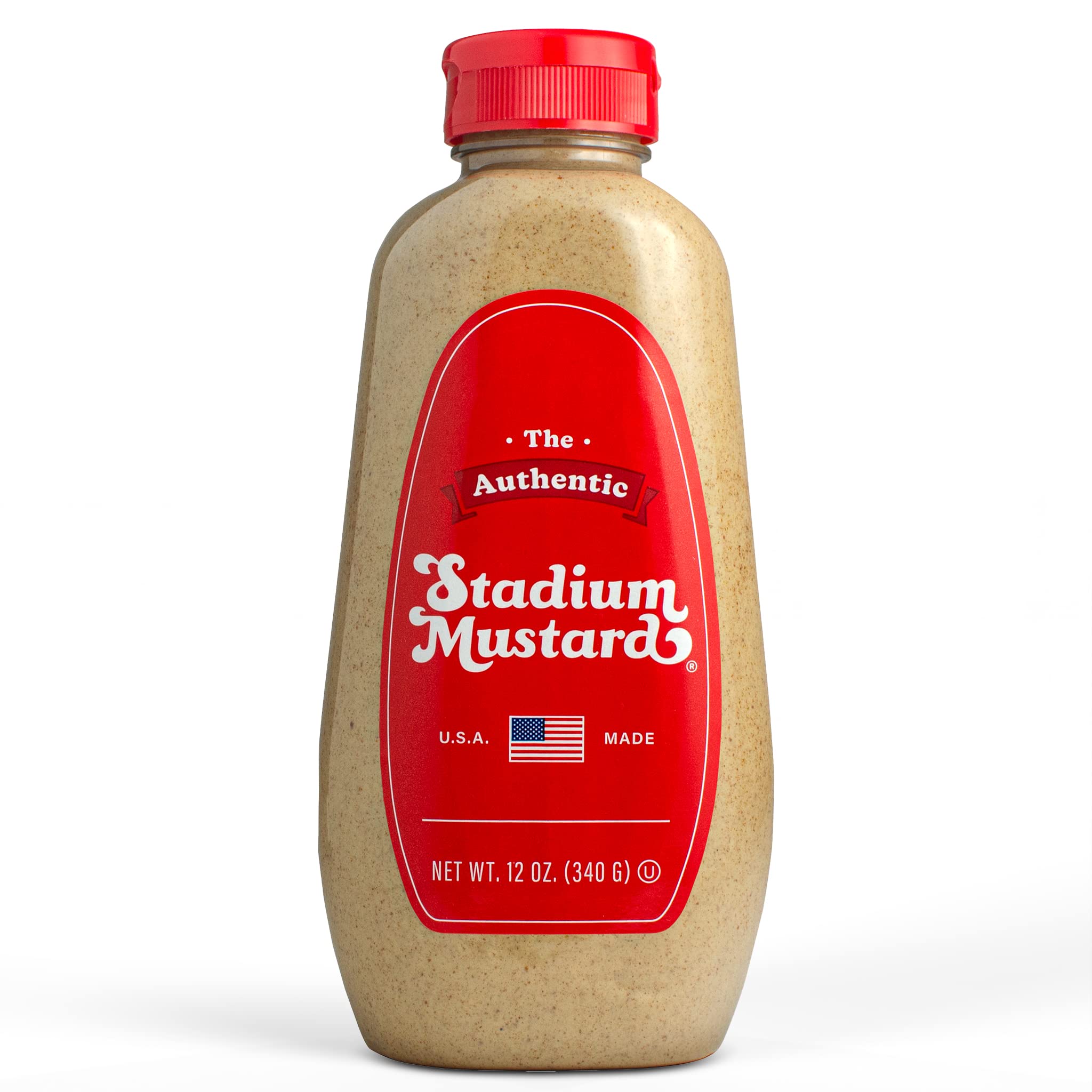 Authentic Stadium Mustard - Classic Hot Dog & Hamburger Condiment | Gluten Free, Sugar Free, Kosher, Fat Free | 12oz Bottle | Perfect for BBQs, Picnics & Game Day Snacks