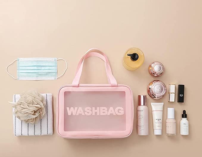 RP MALL Multipurpose Transparent PVC Zipper Cosmetic Travel Wash Bag - Waterproof Toiletry Makeup Organizer Pouch for Women & Girls - Perfect for Travel, Gym, Beach & Daily Essentials Storage