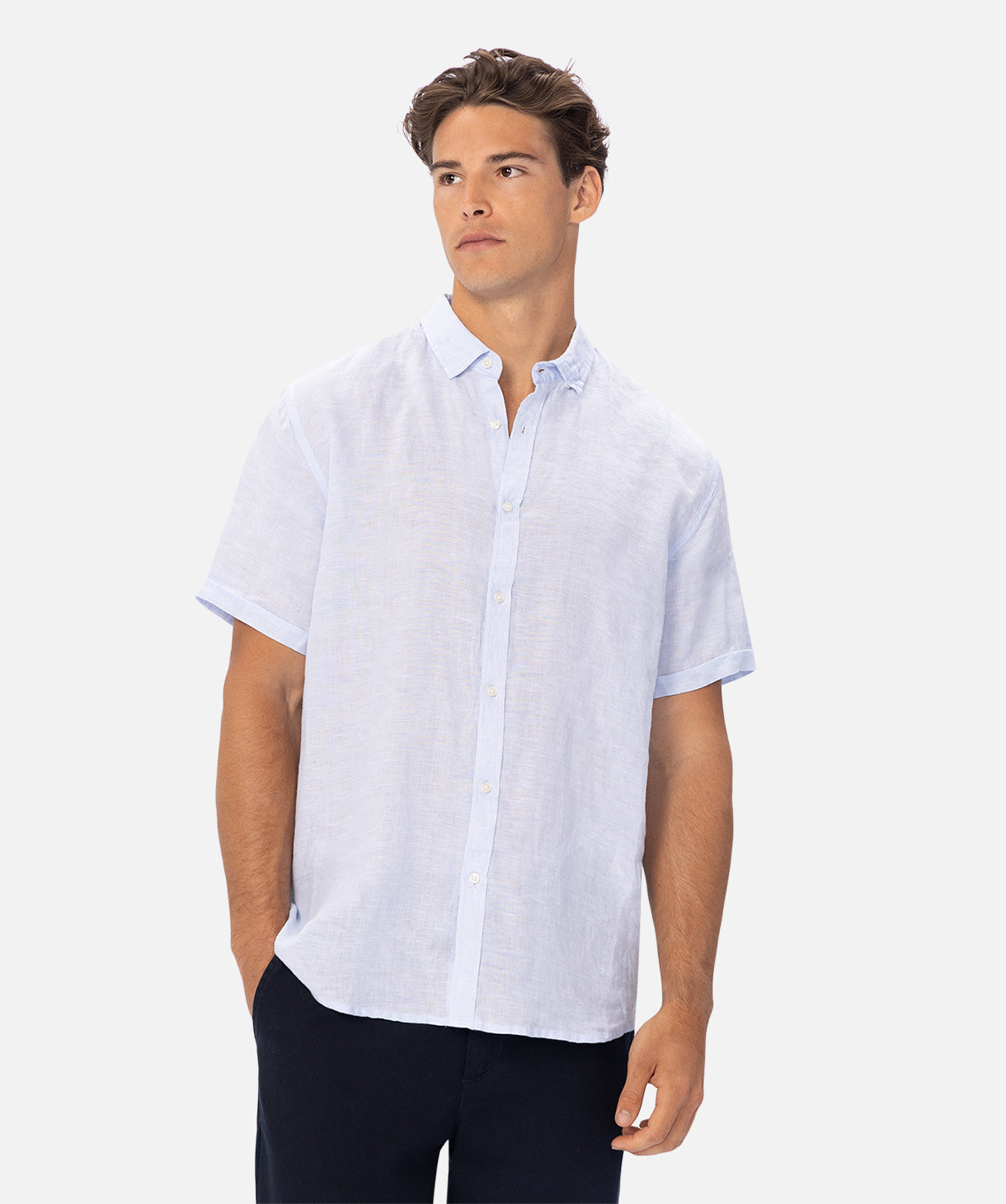 Premium Tennyson Linen Short Sleeve Shirt for Men - Sky Blue | Breathable & Lightweight Summer Casual Shirt | Perfect for Beach, Vacation & Outdoor Activities