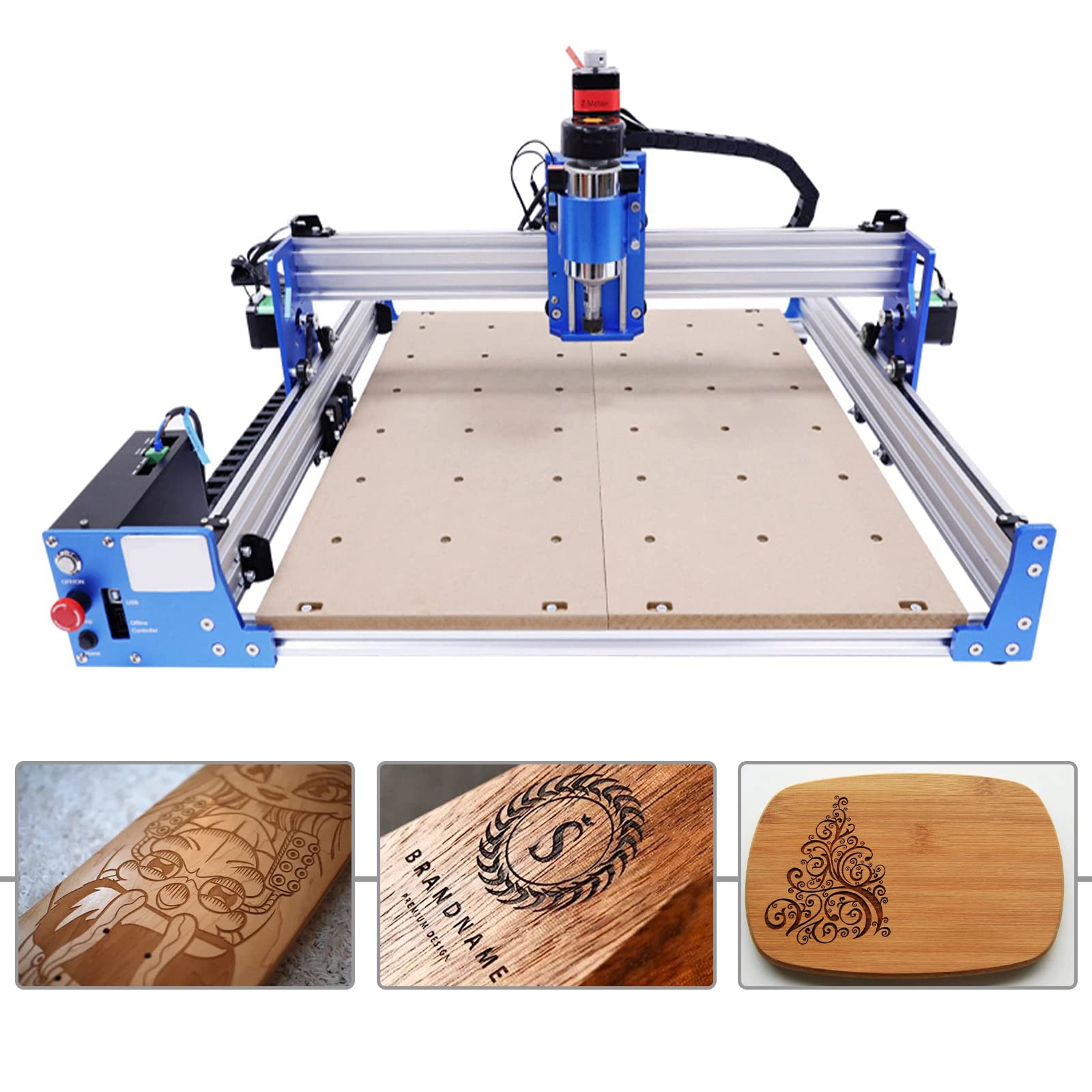 3-Axis USB CNC Router Machine 4040 - 110V 100W Engraving & Milling Machine with Controller & Z Probe - Aluminum Frame for Wood, Acrylic, MDF, Nylon Cutting - Blue & Silver - Perfect for DIY Projects, Sign Making & Woodworking