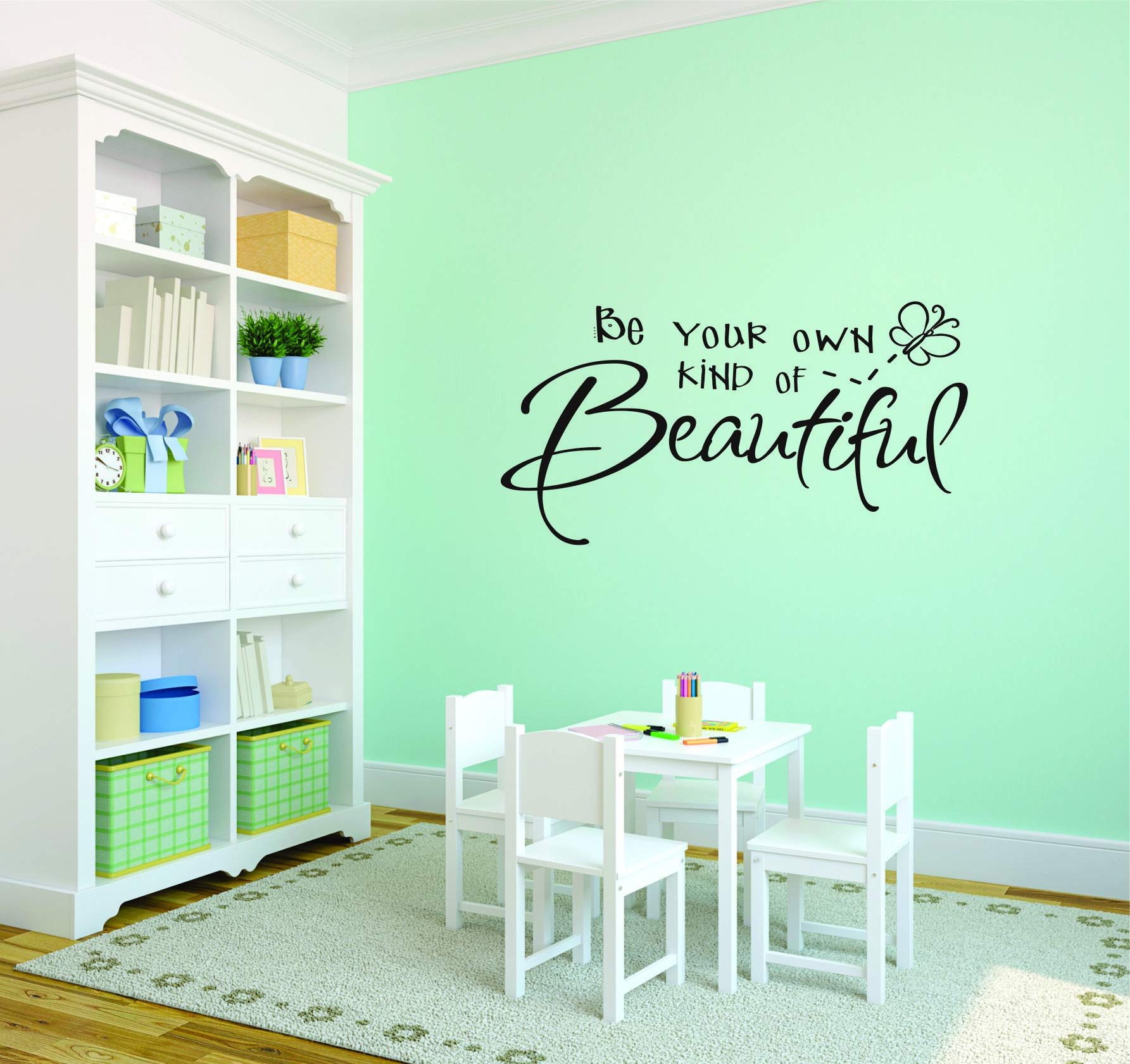 Beautiful Butterfly Wall Decal - Inspirational 'Be Your Own Kind of Beautiful' Quote Vinyl Sticker for Girls' Bedroom Decor (14x20 Inch) - Perfect for Kids' Room, Nursery, and Home Wall Art
