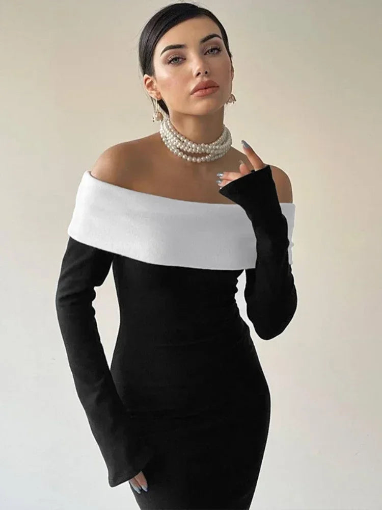 Black Off Shoulder Bodycon Long Dress for Women - Winter Fashion Elegant Evening Gown, Sexy Party Outfit (Style C95 CE47) | Perfect for Holiday Parties, Date Nights & Special Occasions