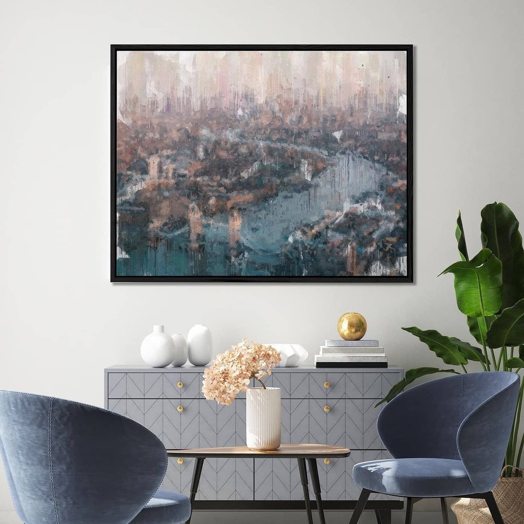 River Thames London Painting Framed Canvas Wall Art - Stunning Cityscape Decor for Living Room, Office & Bedroom