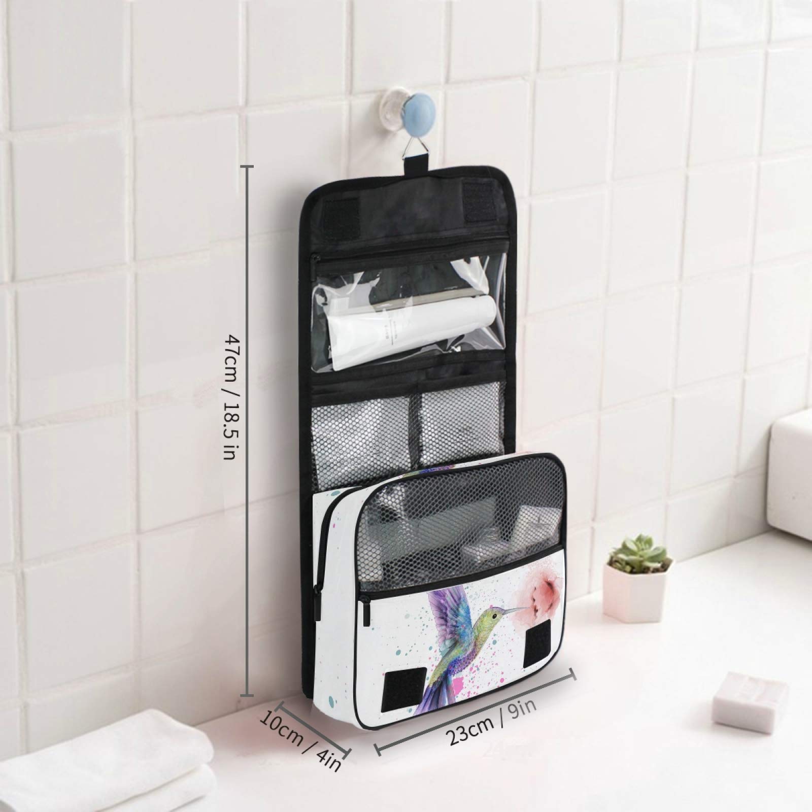 Hupery Watercolor Hummingbird Hanging Travel Toiletry Bag - Waterproof Cosmetic Pouch & Makeup Organizer for Women, Men, Girls - Perfect for Camping, Gym, Beach Trips & Air Travel