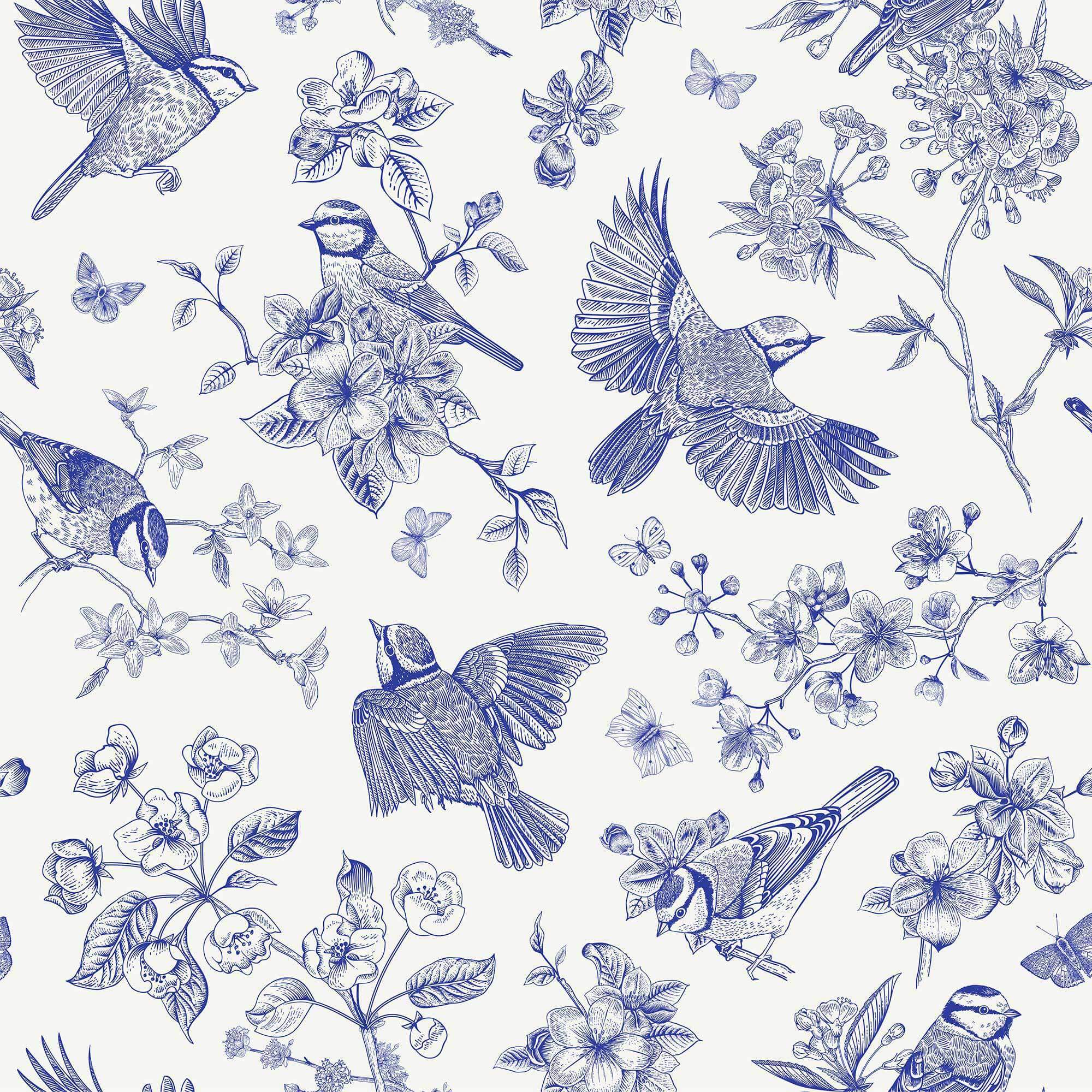 Blue Birds Peel and Stick Removable Wallpaper - Self-Adhesive Decorative Wall Covering for Bedroom, Nursery, Living Room - Easy to Install & Remove - 4739