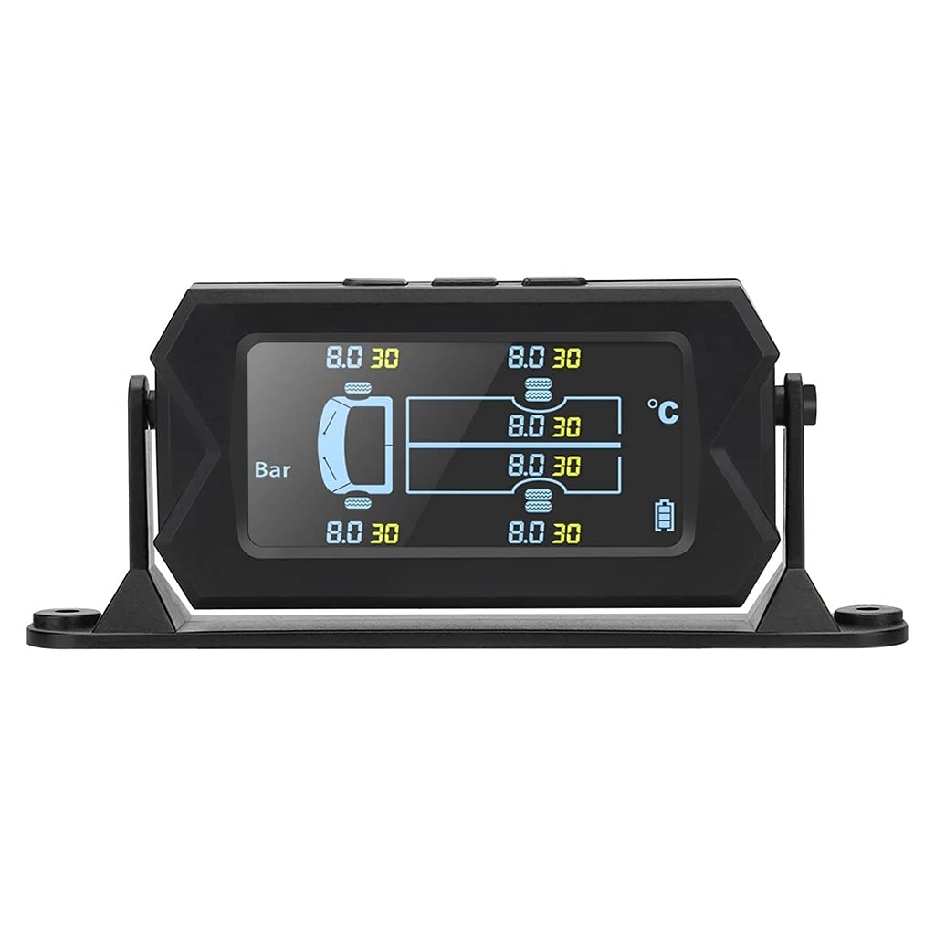 Solar-Powered TPMS with LCD Display & 6 External Sensors - Real-Time Tire Pressure & Temperature Monitoring for Cars & Trucks - Ideal for Long Road Trips & Heavy Loads