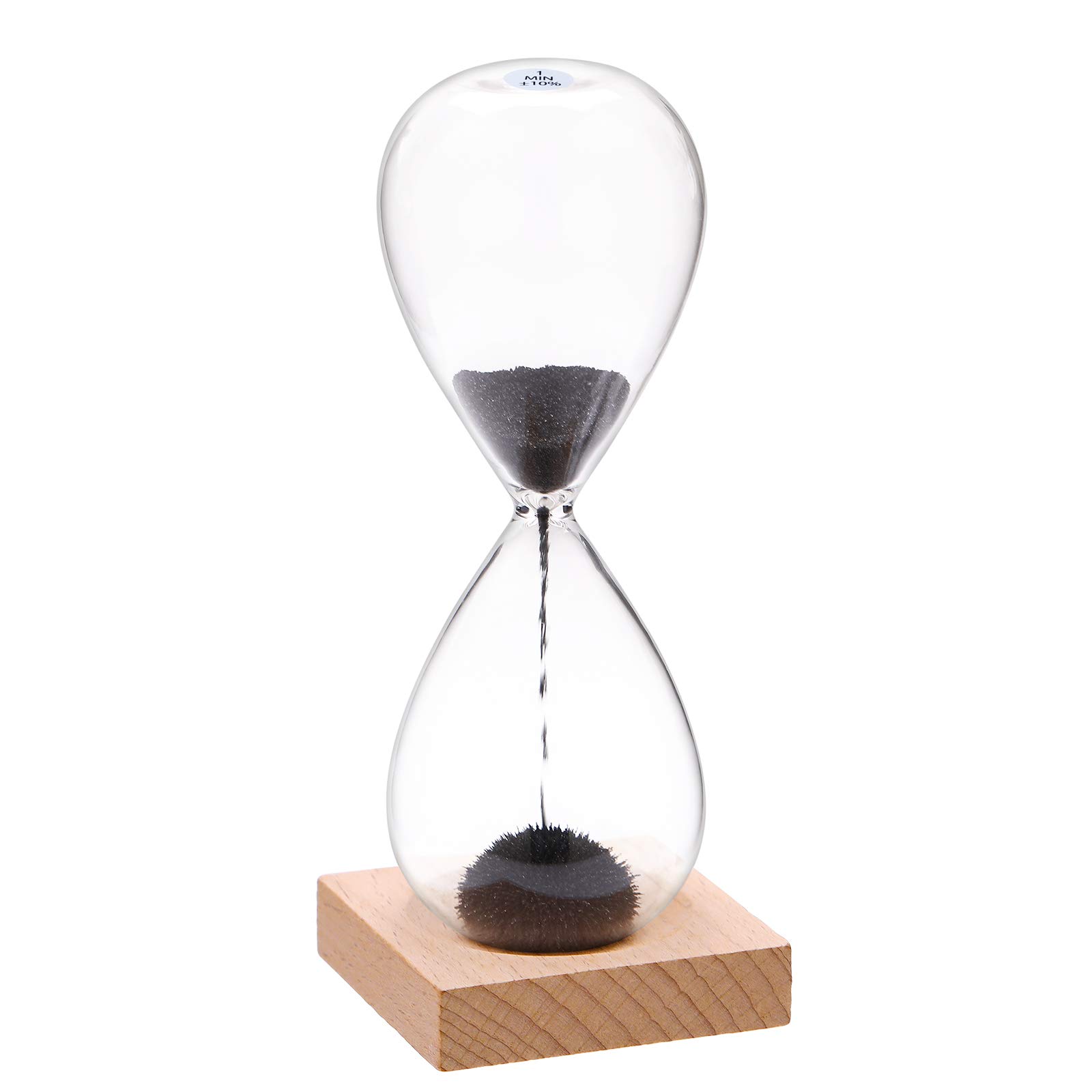 1 Minute Magnetic Hourglass Sand Timer - Large Black Iron Powder Sand Clock with Wood Base - Hand-Blown Glass Sand Watch for Office Desk & Home Decor - Perfect for Time Management, Meditation, and Stylish Décor