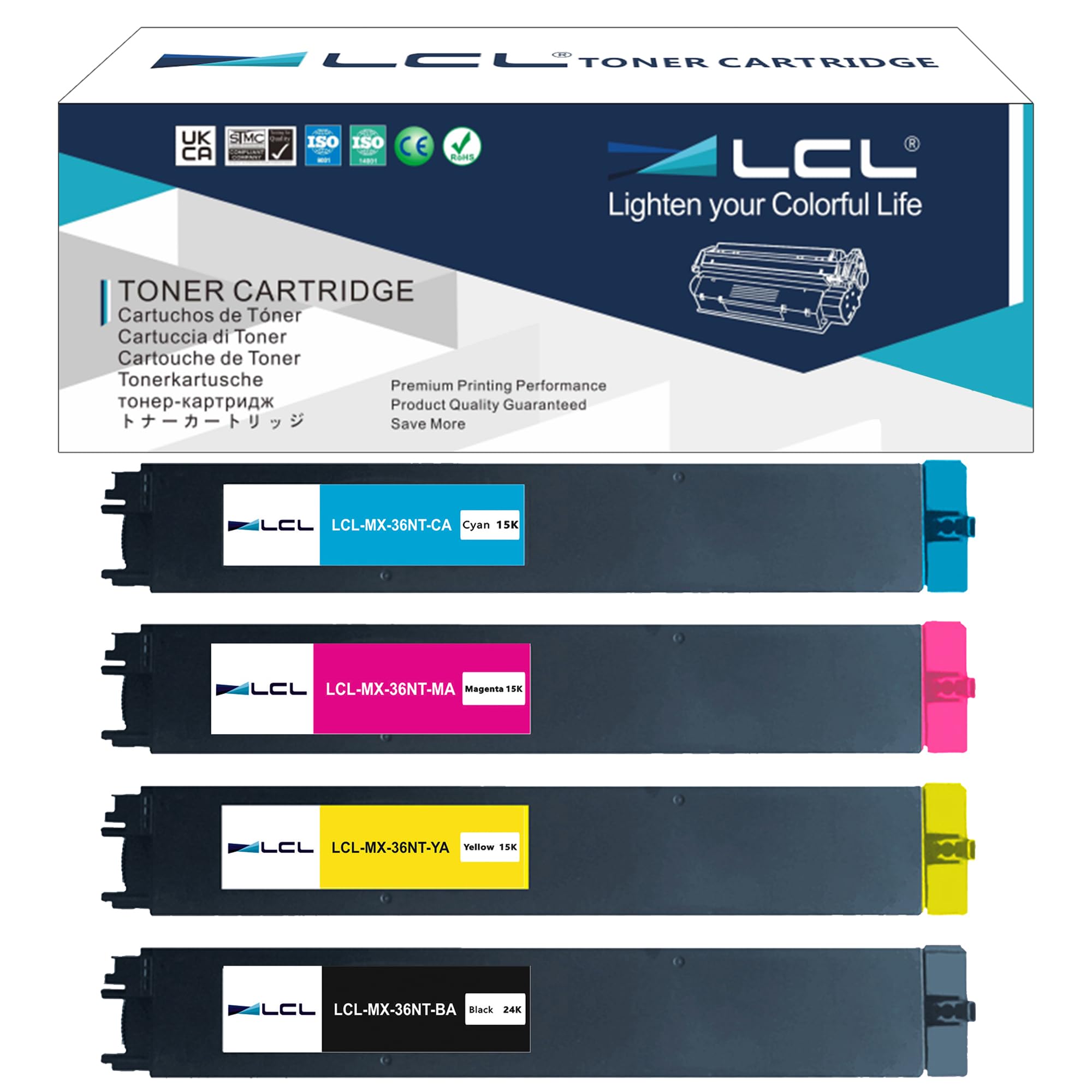 High-Quality LCL Compatible Toner Cartridge Replacement for Sharp MX-36NT Series & MX-2610N/3110N/3610N/2640N/3115N Printers (KCMY) - Perfect for Office & Home Printing Needs