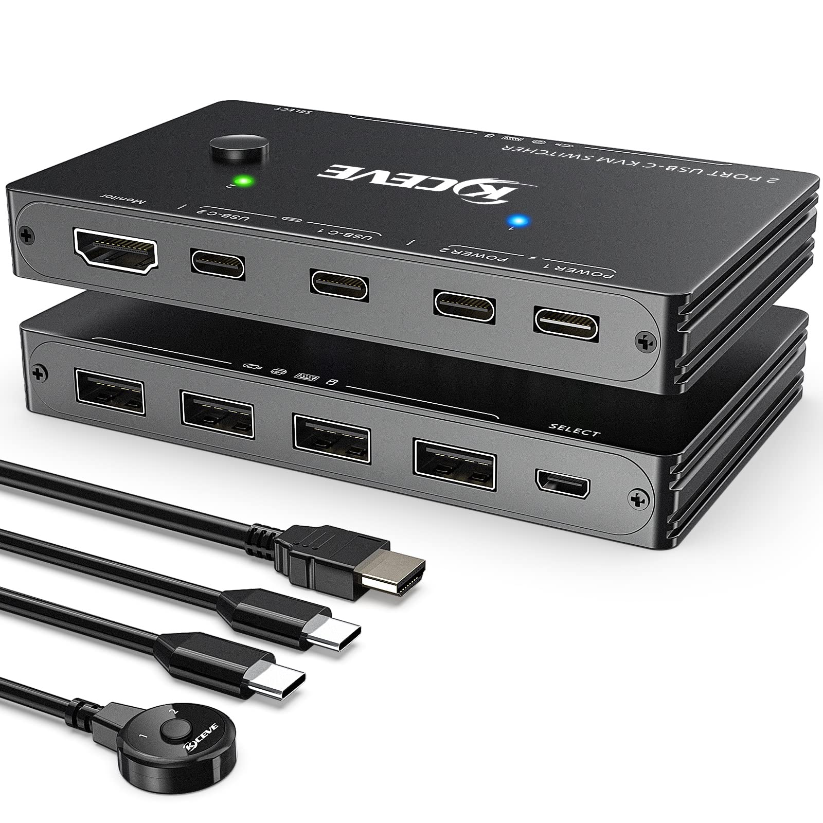 KCEVE USB-C KVM Switch for 2 Computers - 4K@60Hz, 87W PD Fast Charging, Share Keyboard/Mouse/Monitor Between PCs - Perfect for Home Office & Gaming Setup