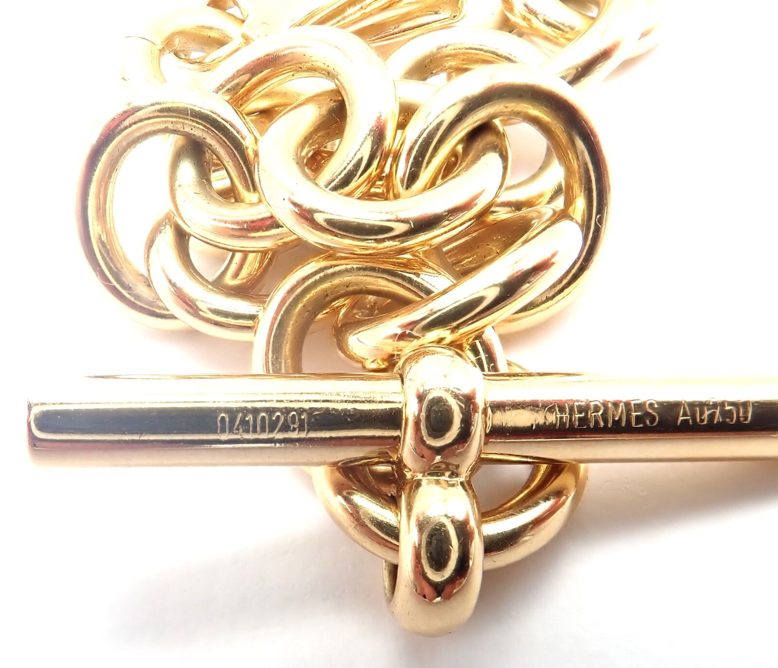 Authentic Hermes 18k Yellow Gold Heavy Link Toggle Bracelet with Two Charms - Luxury Jewelry for Women, Perfect for Gifts, Parties & Special Occasions