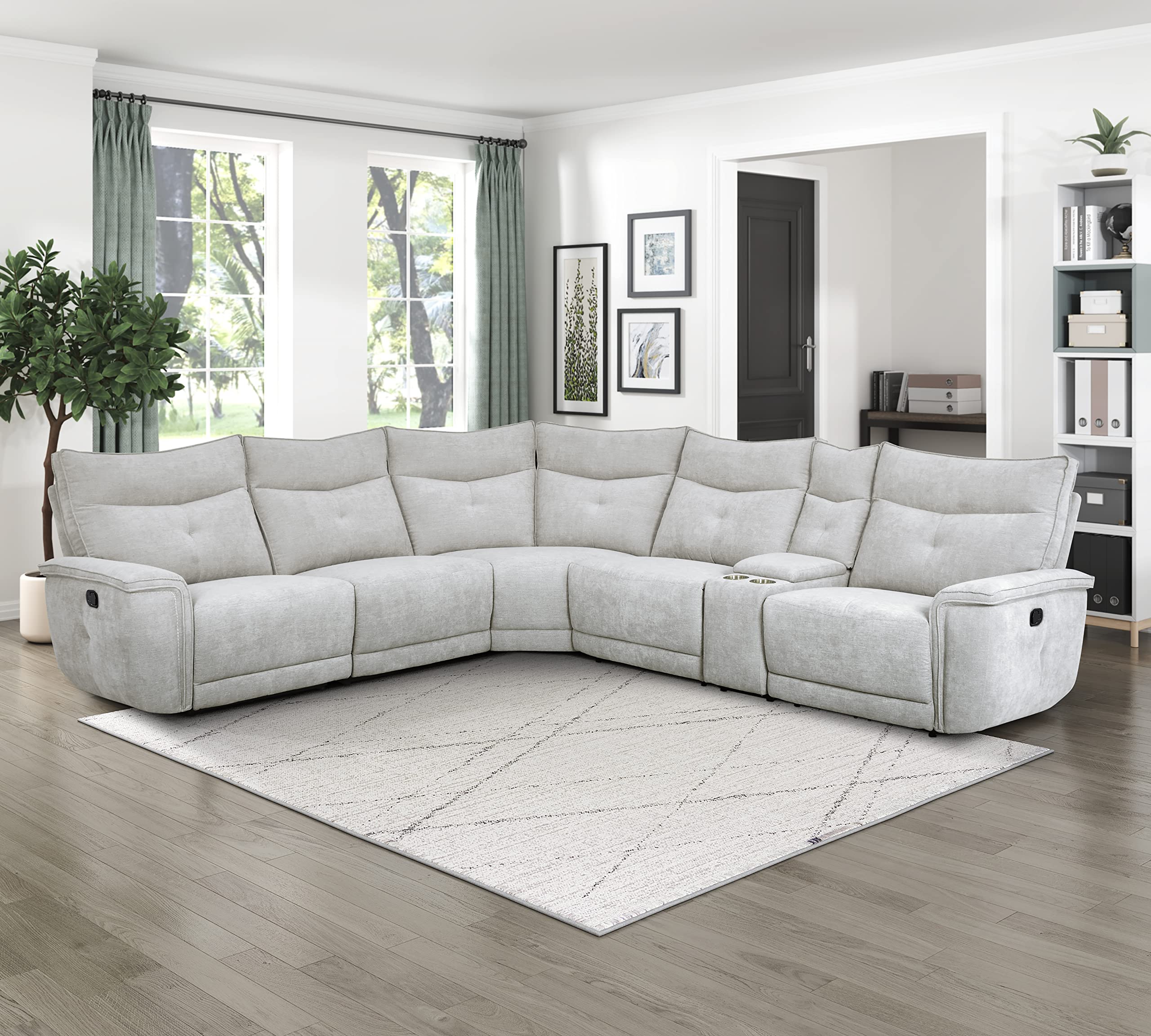 Lexicon Lacrosse Modular Manual Reclining Sectional Sofa with Dual-End Recliner in Mist Gray - Perfect for Living Room, Family Room & Home Theater Comfort