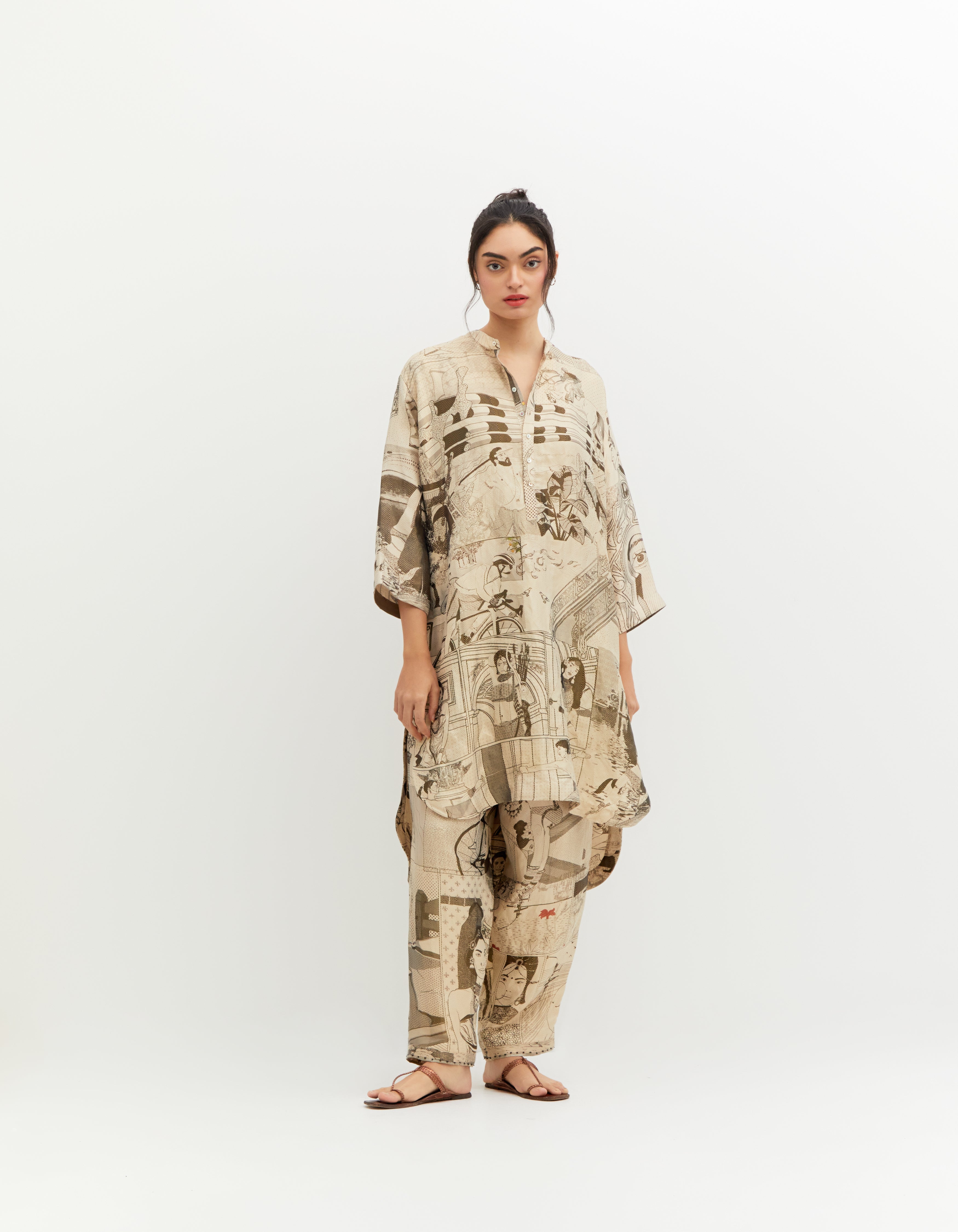 SD Leap Firoza Kurta - Premium Silk Brocade with Zig Zag Black & White Design - Perfect for Festivals, Weddings & Special Occasions