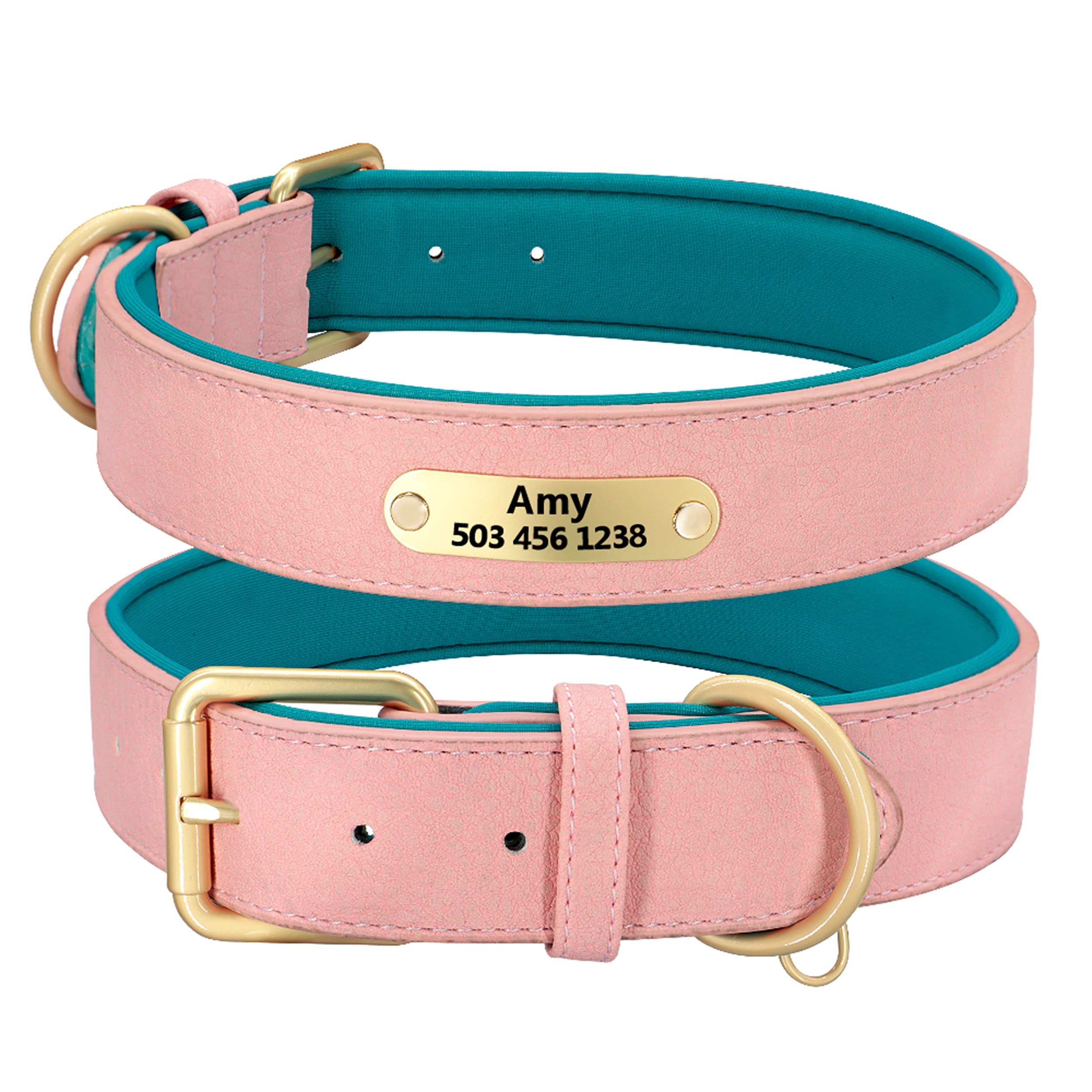Beirui Personalized Leather Dog Collar for Small Medium Large Dogs - Custom Engraved, Soft Padded, Multi-Color Options (Pink, Medium) - Perfect for Walking, Training & Daily Use