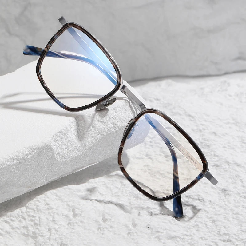 Black Unisex Square Titanium Acetate Eyeglasses Frame 41810 - Lightweight Durable Glasses for Work, Reading & Fashion
