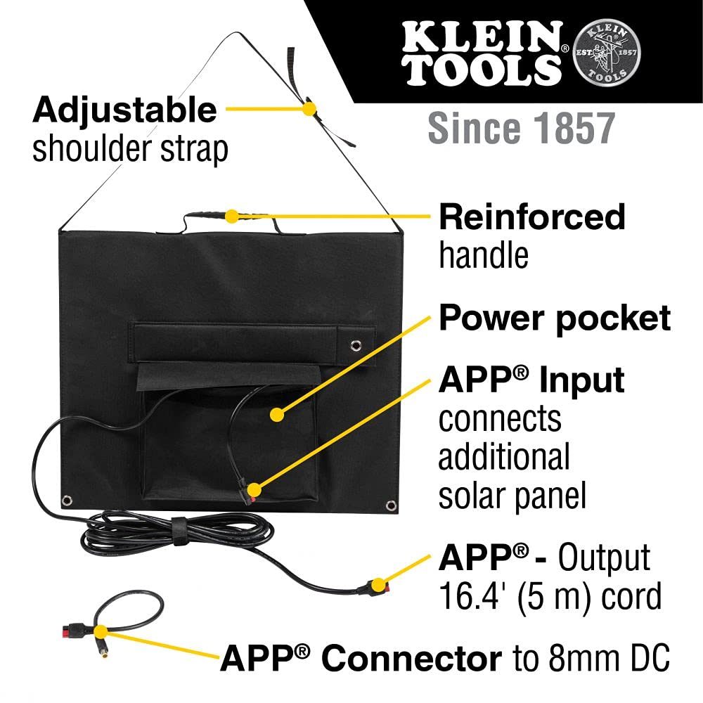 Klein Tools 29250 60W Foldable Solar Panel - Portable Solar Charger for Power Banks, Phones, Tablets & Outdoor Camping Gear | Perfect for Hiking, RV Trips & Emergency Power Backup