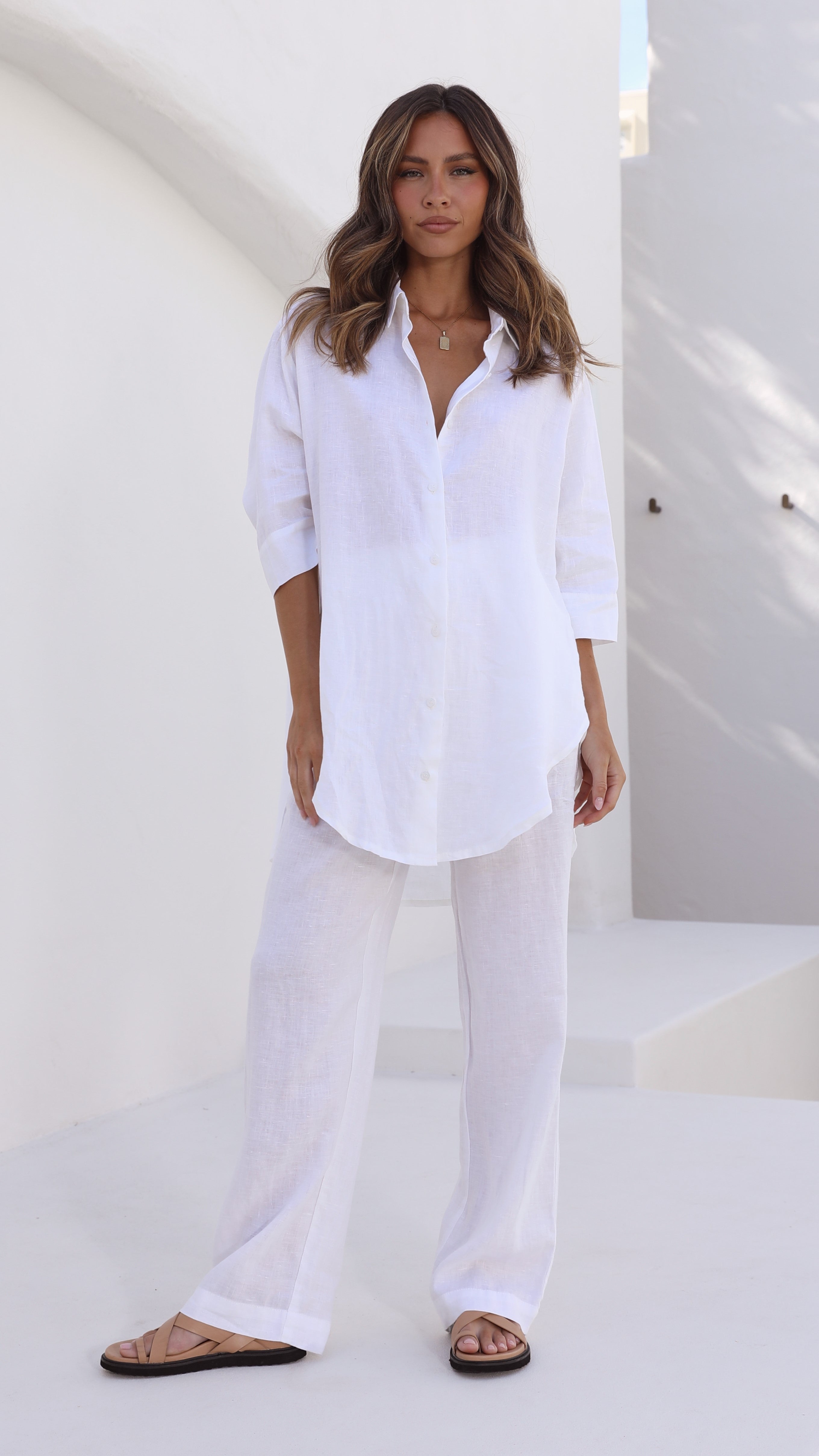 Premium White Linen Longline Shirt for Men - Breathable Relaxed Fit Lounge Shirt - Perfect for Casual Wear, Summer Outfits & Beach Vacations