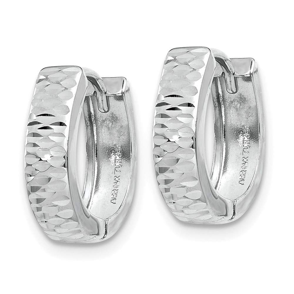 14K White Gold Textured and Polished Hinged Hoop Earrings for Women - 3mm Width, Elegant Everyday Jewelry for Work, Date Night & Special Occasions