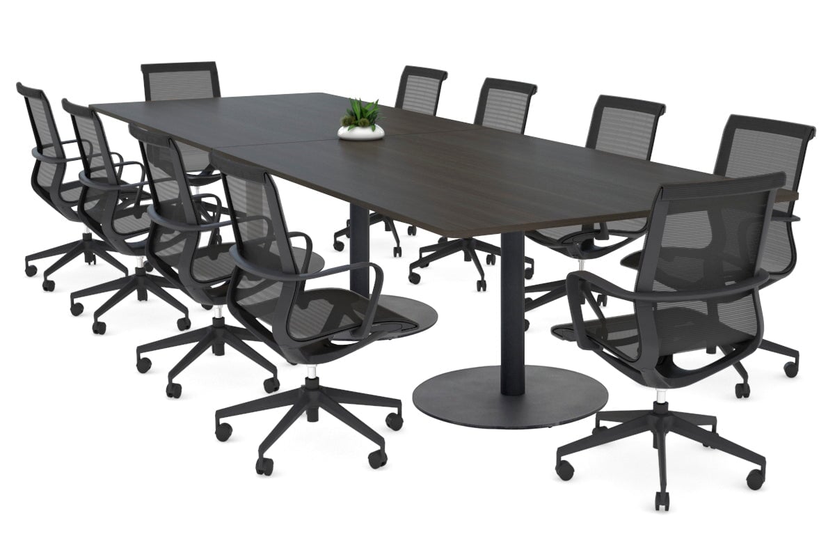 Premium Sapphire Disc Base Boardroom Rectangle Table - 3200L x 1100W with Rounded Corners - Elegant Conference Table for Office Meetings & Executive Workspaces