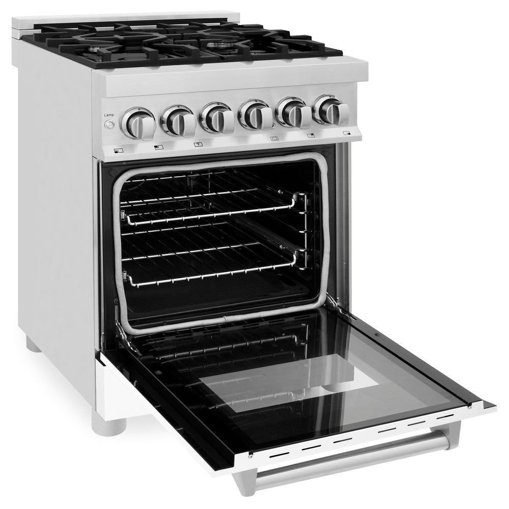 ZLINE 24 Inch 2.8 Cu. Ft. Dual Fuel Range with 4 Burner Gas Cooktop & Electric Convection Oven - Stainless Steel with White Matte Door (RA WM 24) | Perfect for Modern Kitchens, Home Chefs & Professional Cooking