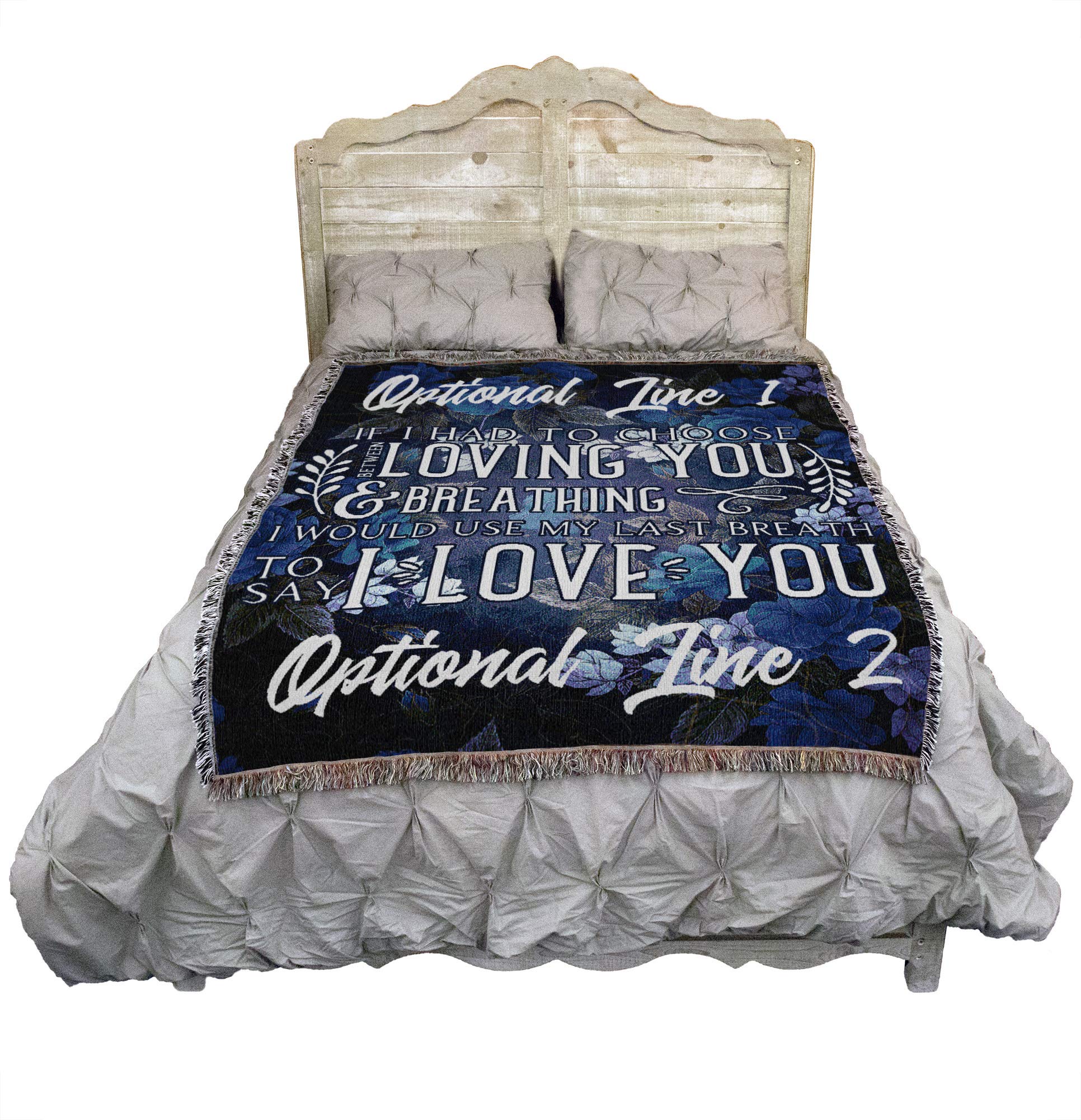 Personalized 'Breathing Loving You' Blue Cotton Woven Throw Blanket 72x54 - Custom Gift Tapestry Made in USA - Perfect for Anniversaries, Weddings & Cozy Home Decor