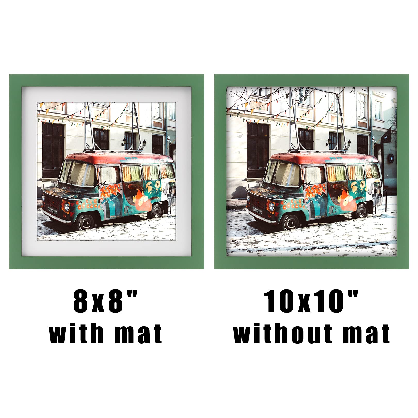 10x10 Inch Green Picture Frames 2 Pack - Solid Wood Wall Mount & Tabletop Display Photo Frames for Home Decor, Office, Gallery Wall and Gift Giving