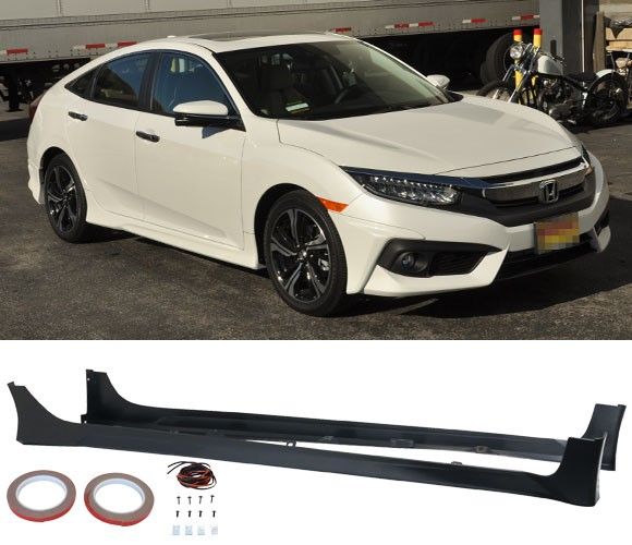 HFP Style Side Skirts for 2016-2021 Honda Civic Sedan | Unpainted Black PP Material | Car Body Kit & Exterior Upgrade for Enhanced Style & Aerodynamics