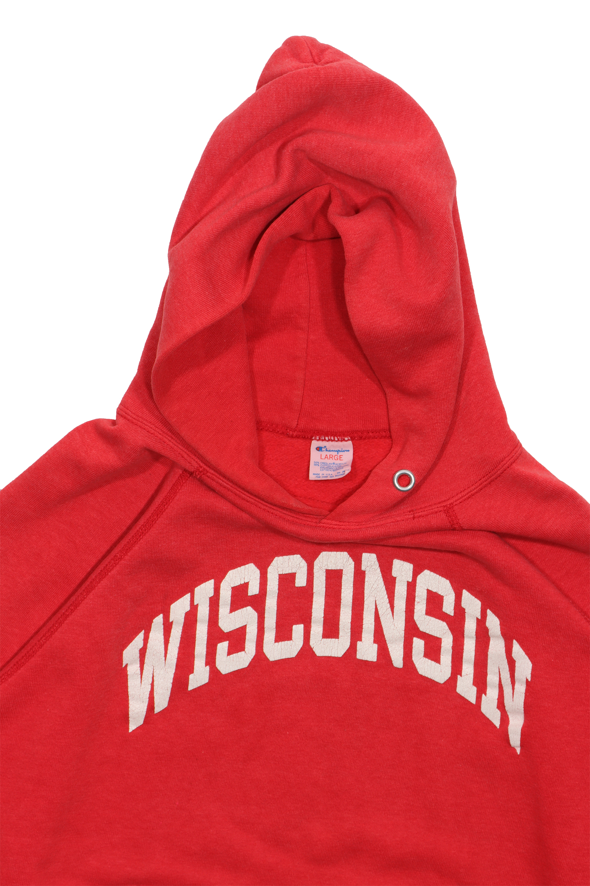 Vintage 1980s Champion Wisconsin Hoodie - Retro Pullover Sweatshirt for Men & Women - Perfect for College Campuses, Game Days & Casual Streetwear