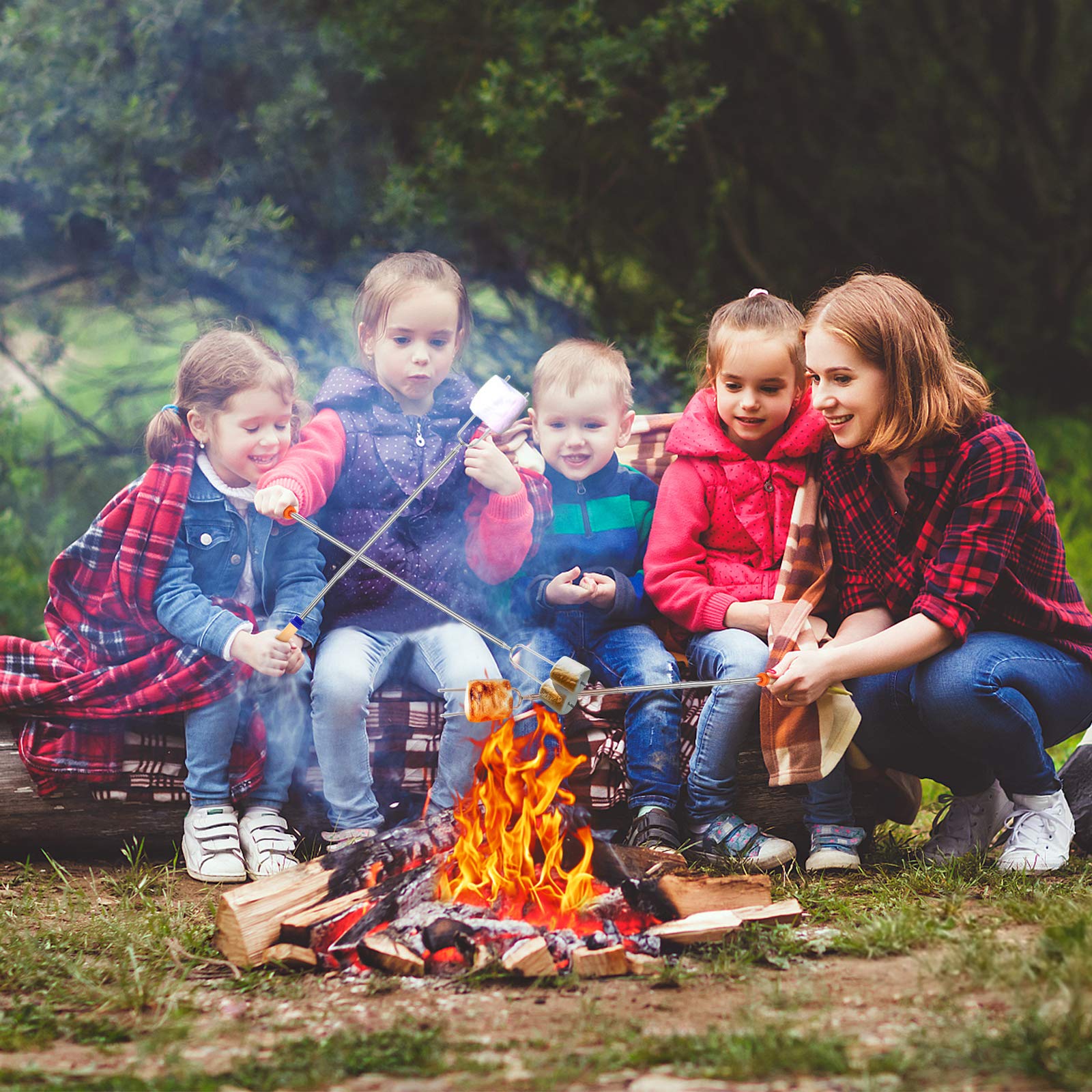 8-Pack Telescopic Marshmallow Roasting Sticks - 32 Inch Extendable Smores Forks for Campfire, BBQ & Bonfire - Perfect for Hot Dogs, Marshmallows & Outdoor Cooking - Ideal for Camping, Picnics & Backyard Gatherings