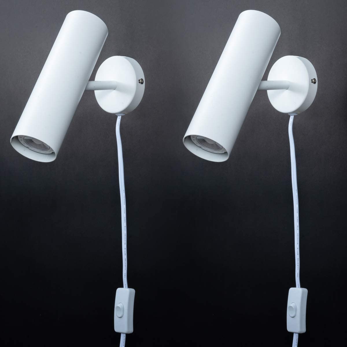Modern Plug-in Wall Sconce - Minimalist Swivel Wall Lamp with Switch Cord - Matte Black Finish - Set of 2 - Perfect for Bedroom, Mirror Lighting & Display Spotlights - Ideal for Home Decor, Reading Nook & Accent Lighting