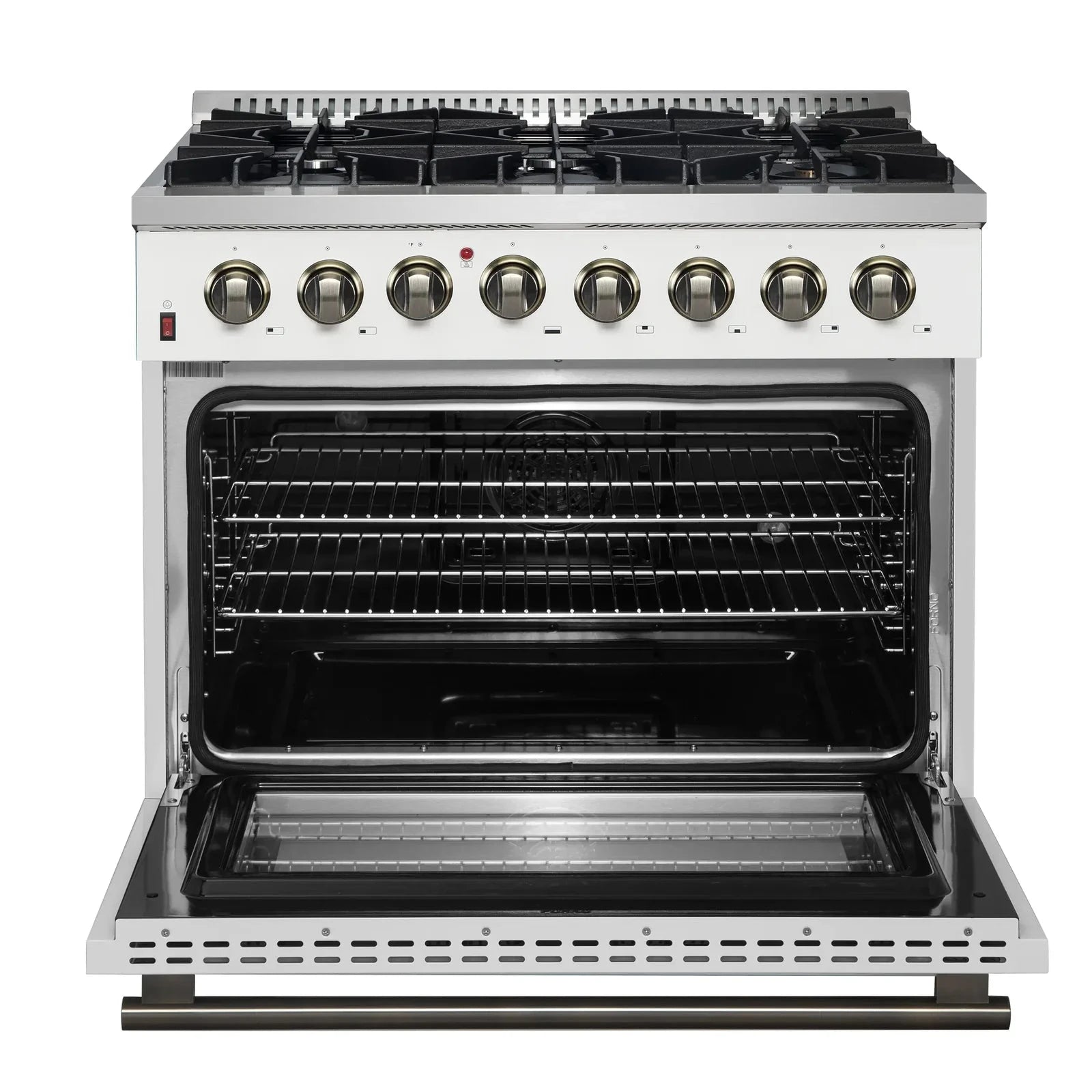 Forno Galiano 36-Inch Freestanding Dual Fuel Range - Gas Stove & Electric Oven in White with Antique Brass Trim (Model FFSGS6156 36WHT) | Professional Kitchen Appliance for Home Chefs & Cooking Enthusiasts