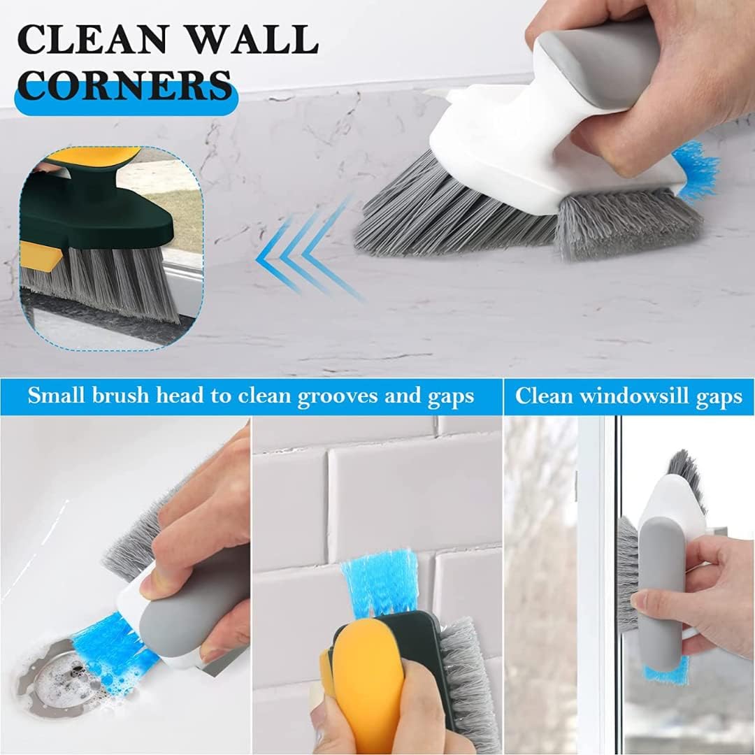 JHEPCOIN 4-in-1 Tile Grout Cleaner Brush with Squeegee - Multi-Purpose Gap Scrub Brush for Bathroom, Kitchen & Window Cleaning - Heavy Duty Crevice Cleaning Tool for Floors, Sinks & Corners (1 Pack) - Perfect for Deep Cleaning Tiles, Showers & Hard-to-Reach Areas