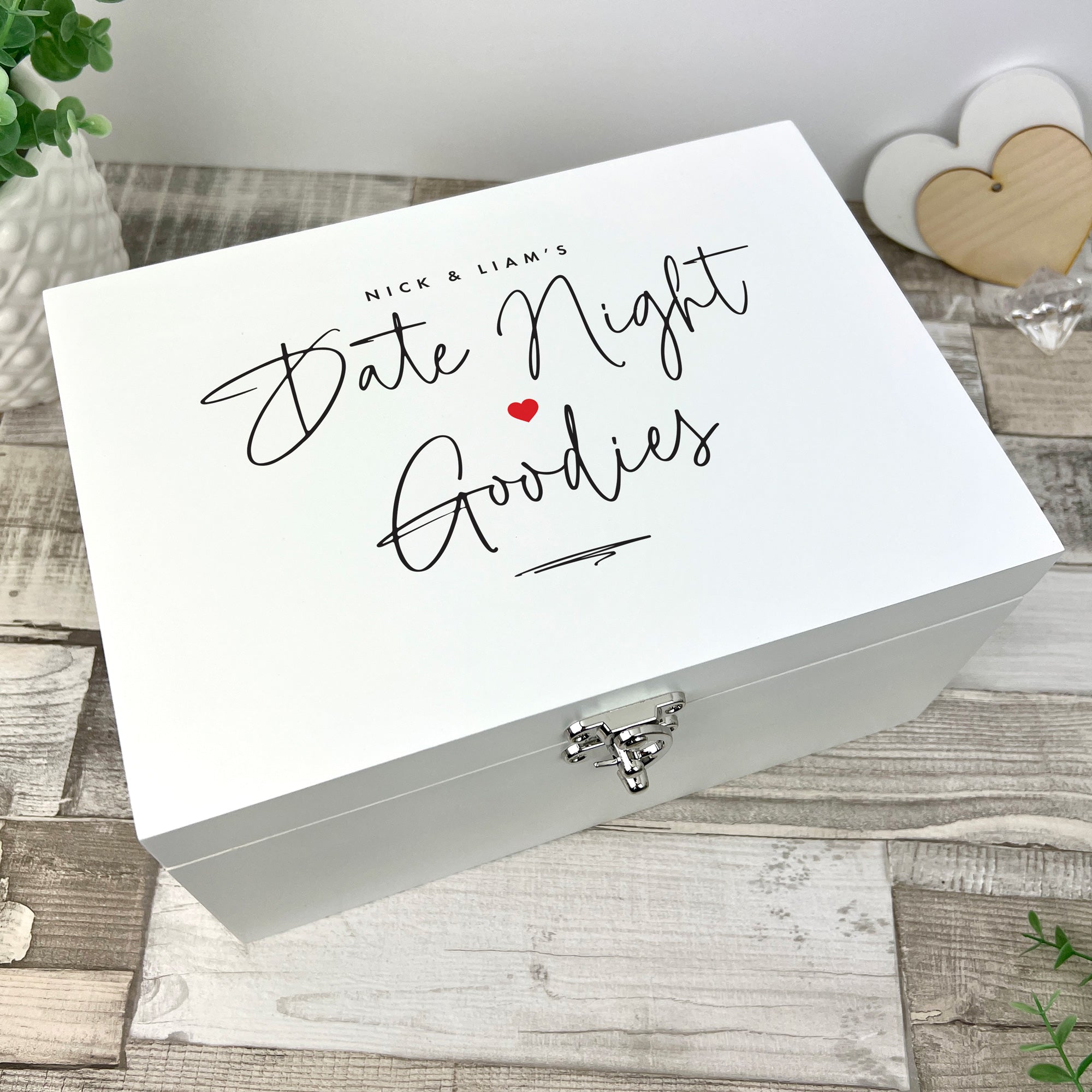 Personalized White Couples Date Night Gift Box - 3 Sizes (22cm, 27cm, 30cm) - Romantic Anniversary, Valentine's Day & Special Occasion Present